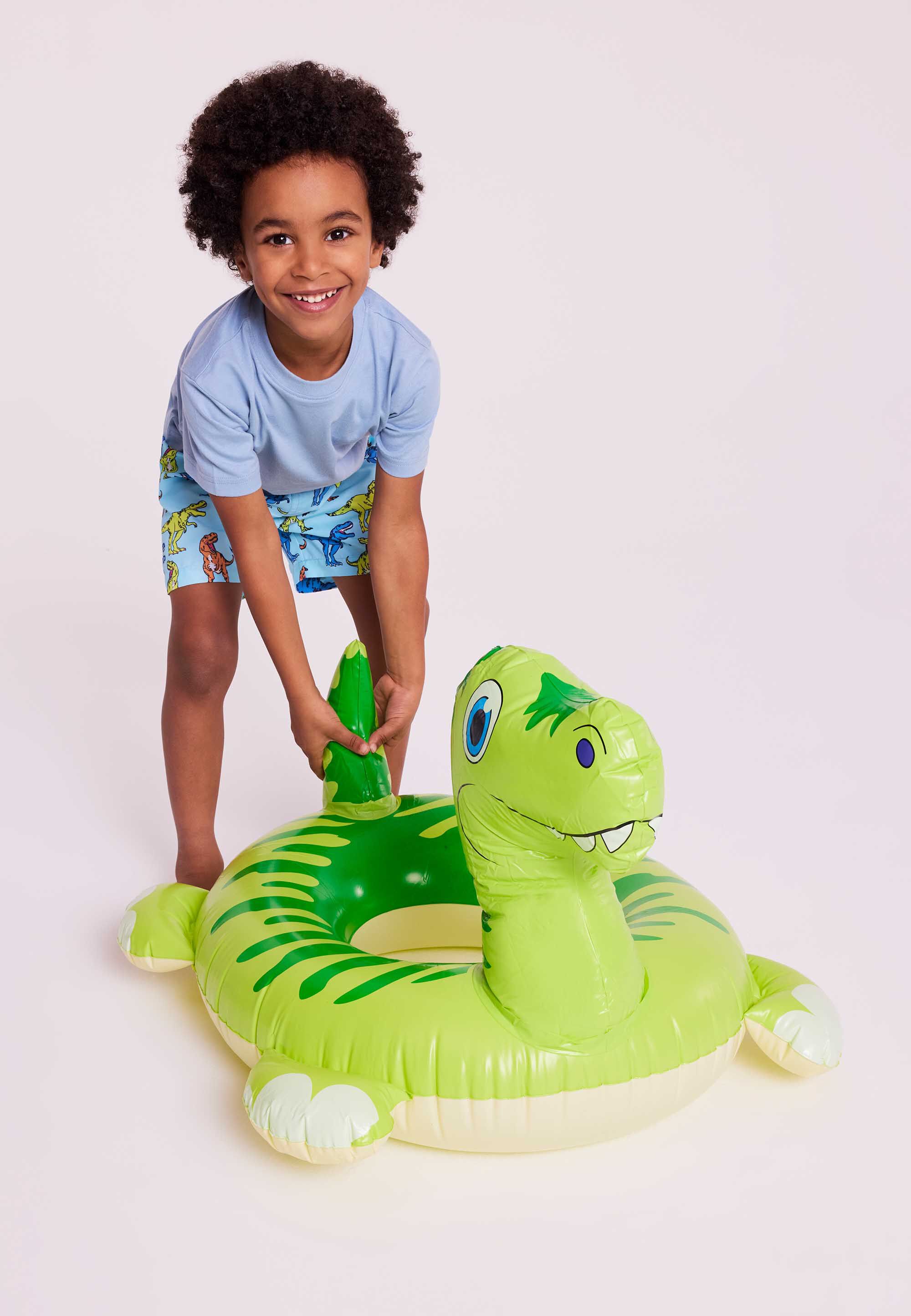 Younger Boys Turquoise Dinosaur Print Swim Shorts