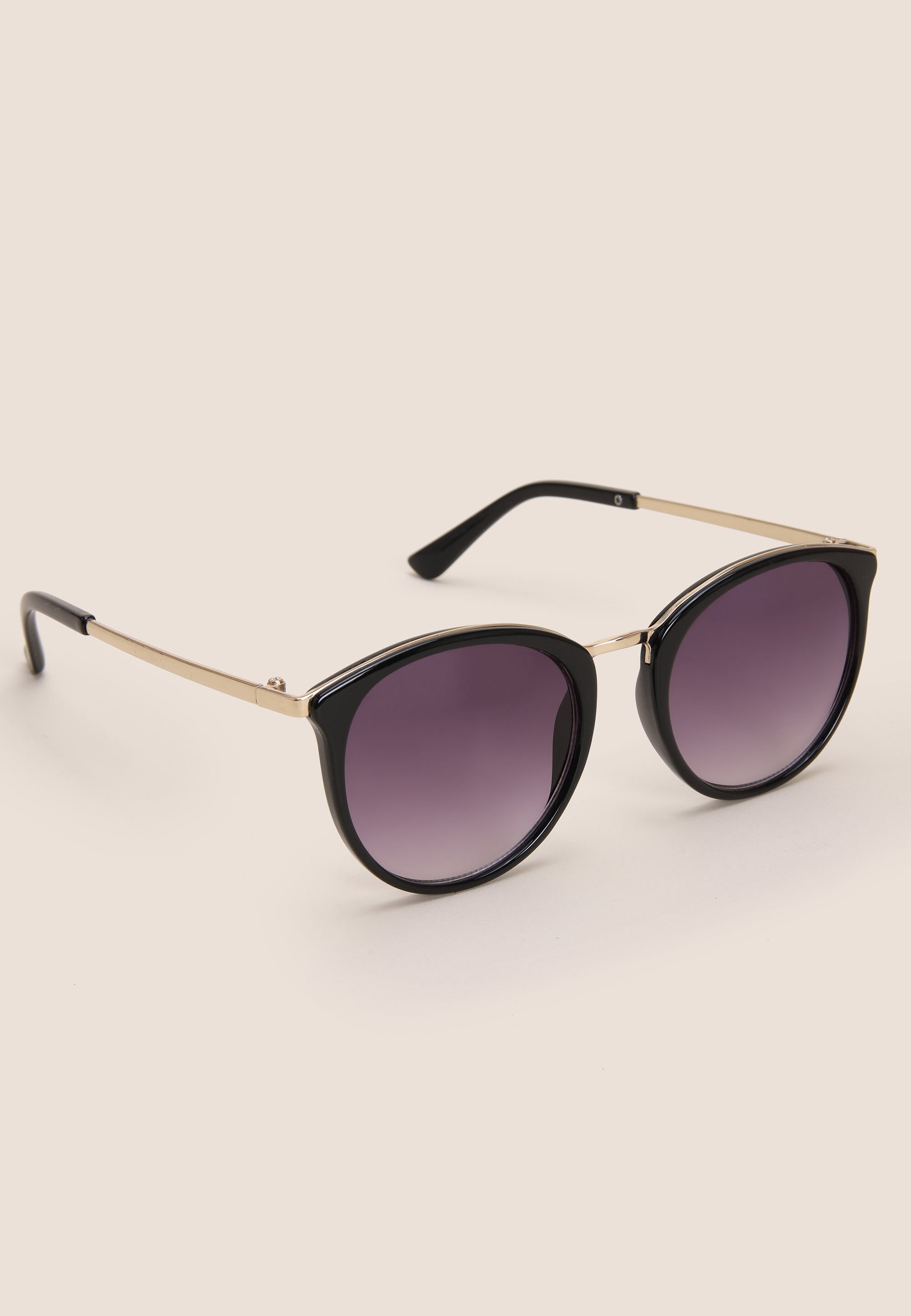 Womens Black Preppy Gold Arm Sunglasses