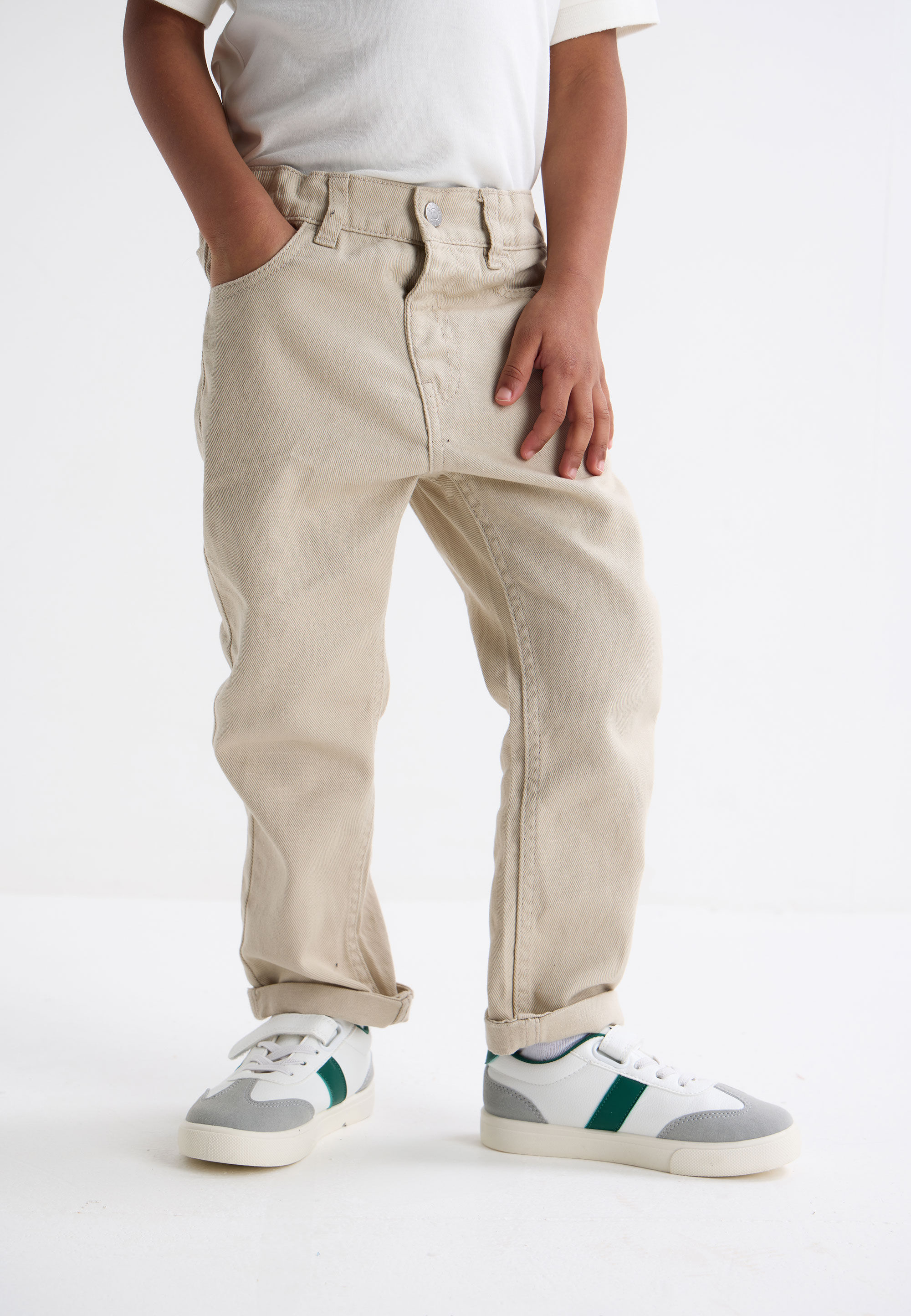 Younger Boys Stone Twill Tapered Trousers
