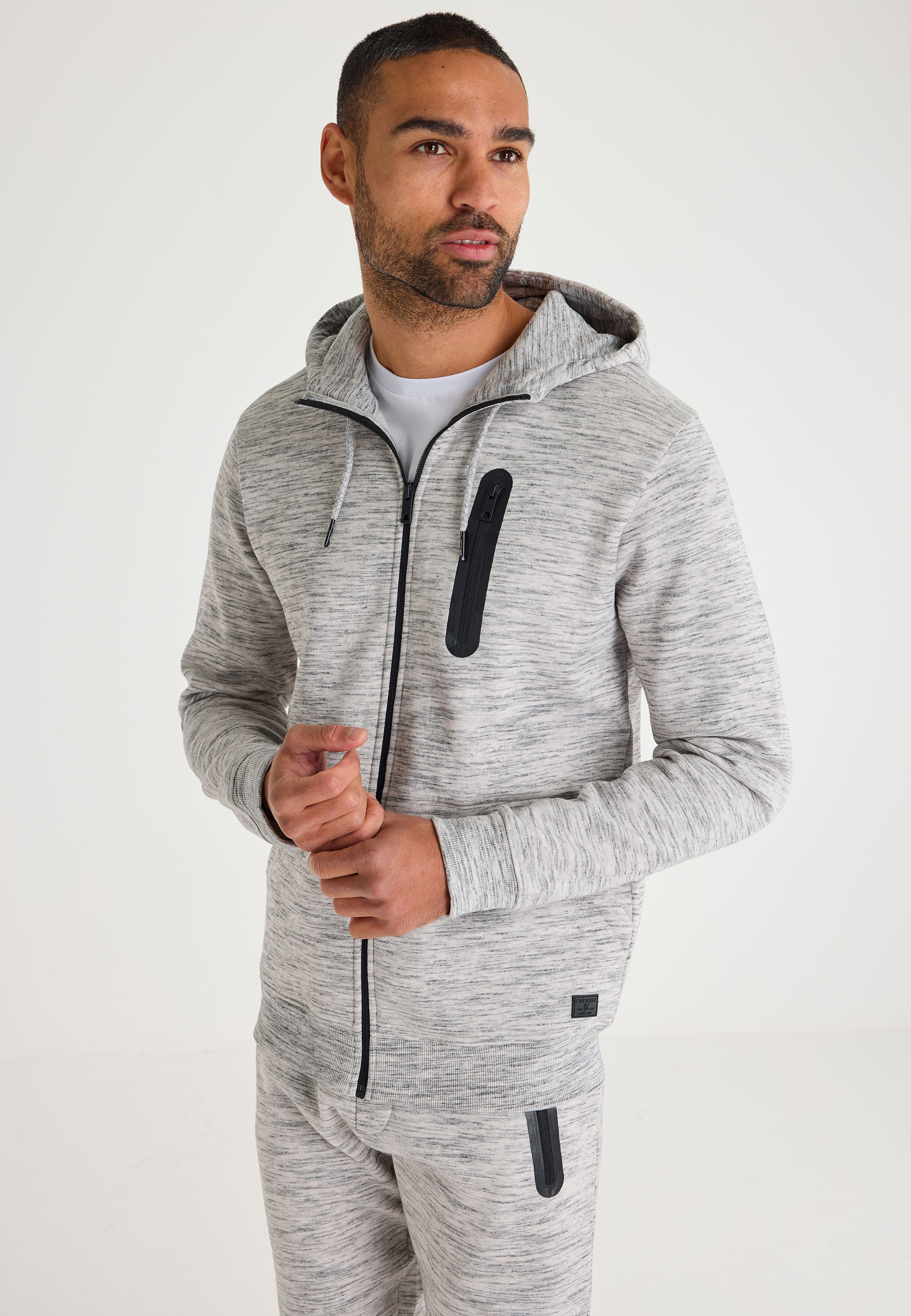 Mens Grey Zip Through Textured Hoodie Jacket