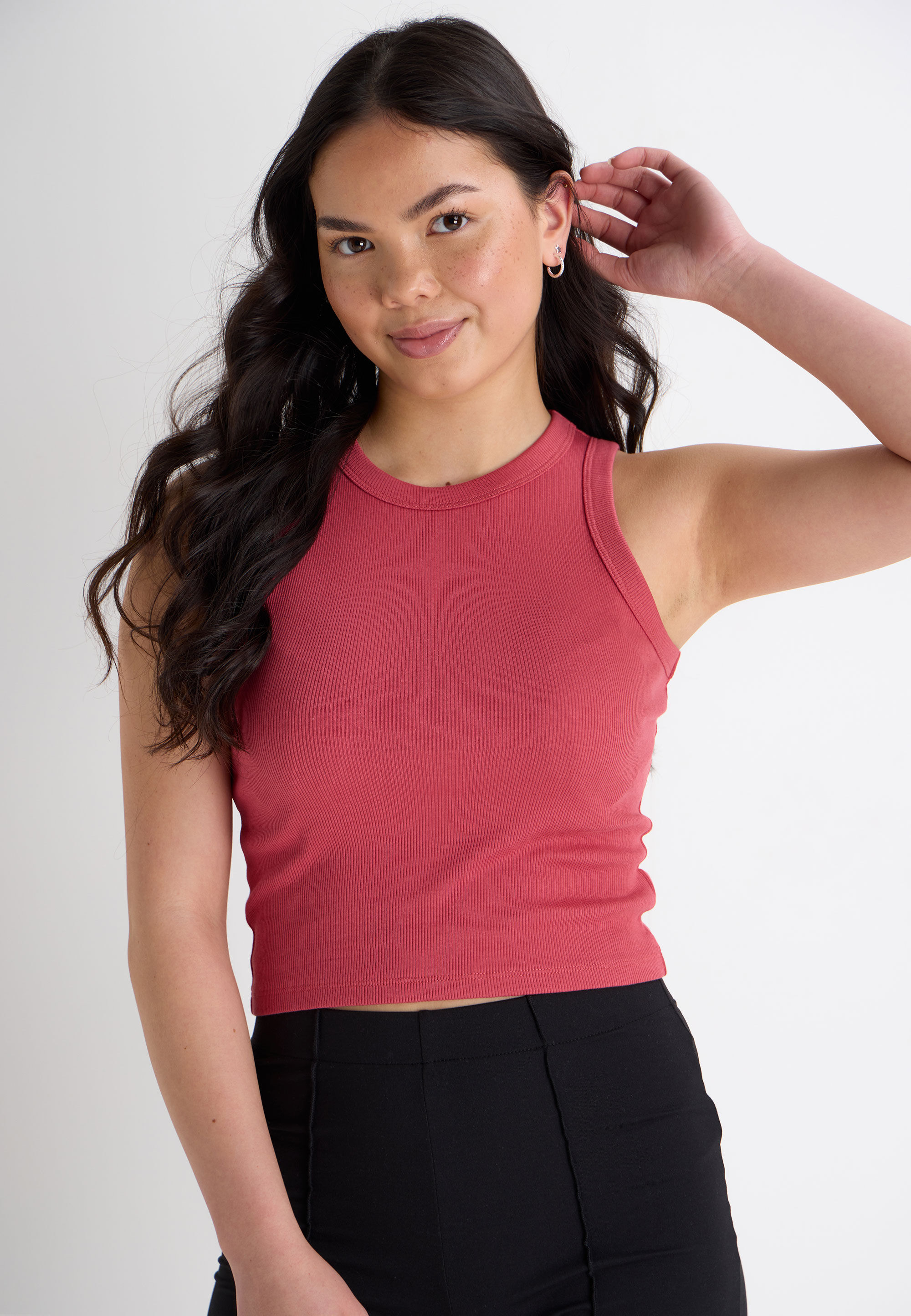 Older Girls Pink Ribbed Racer Vest Top