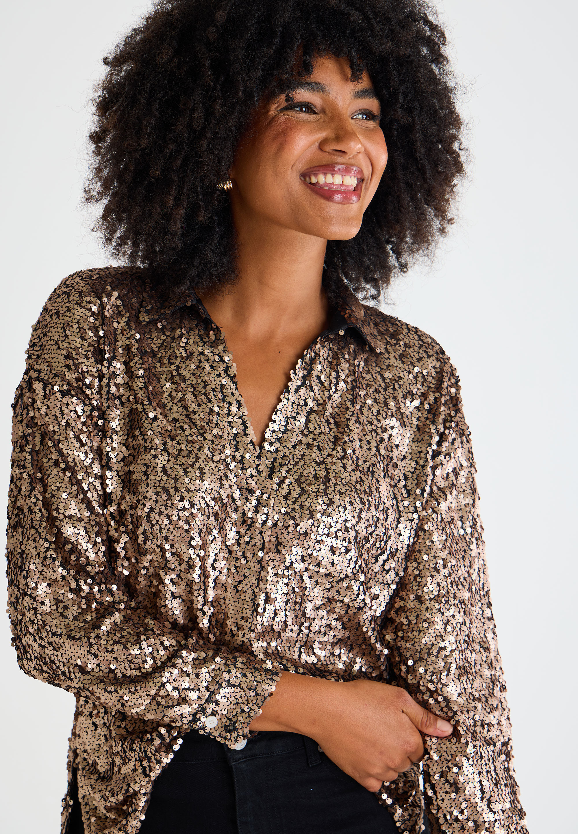 Womens Gold Sequin Overhead Shirt