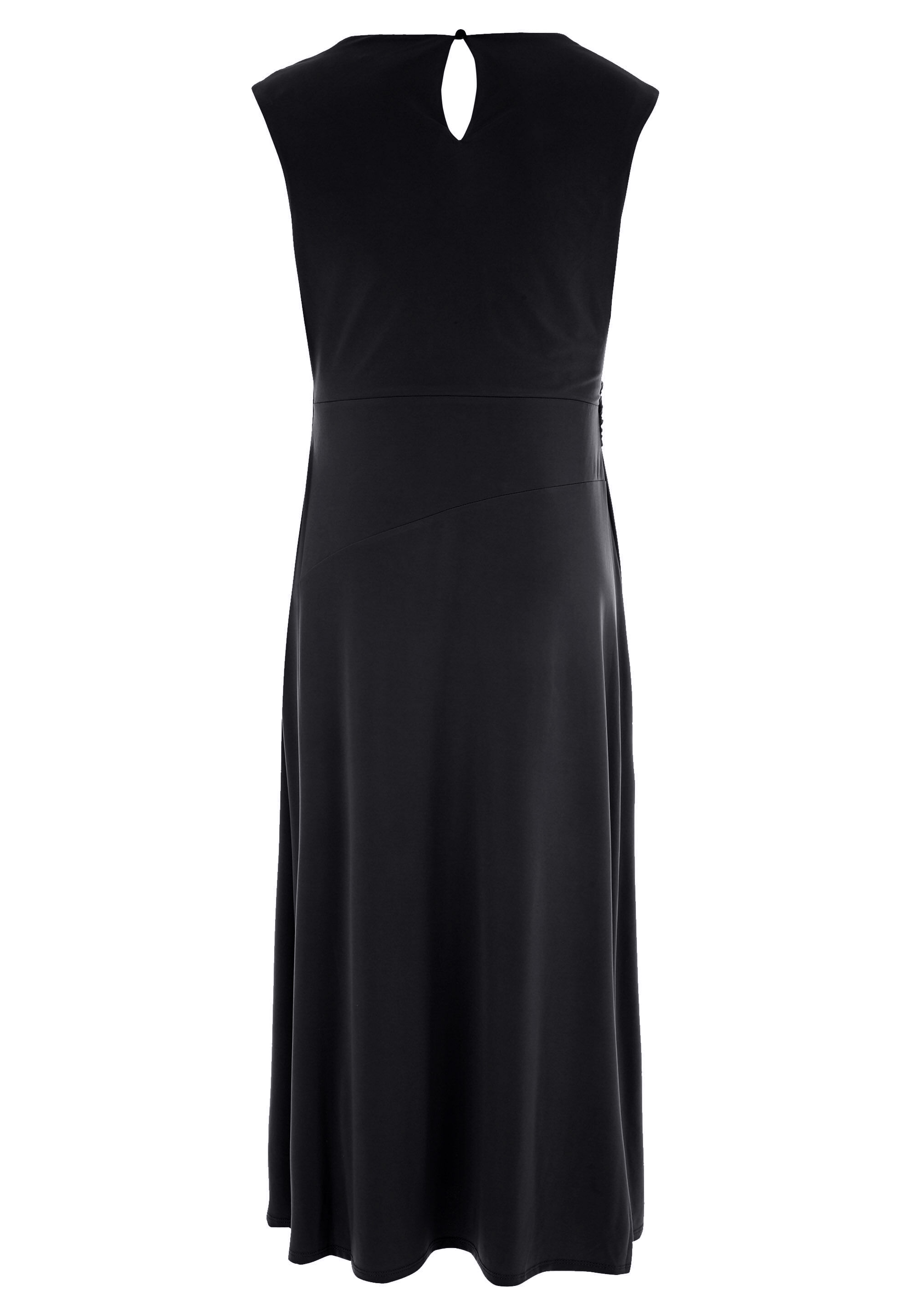 Womens Black Asymmetrical Drape Midi Dress