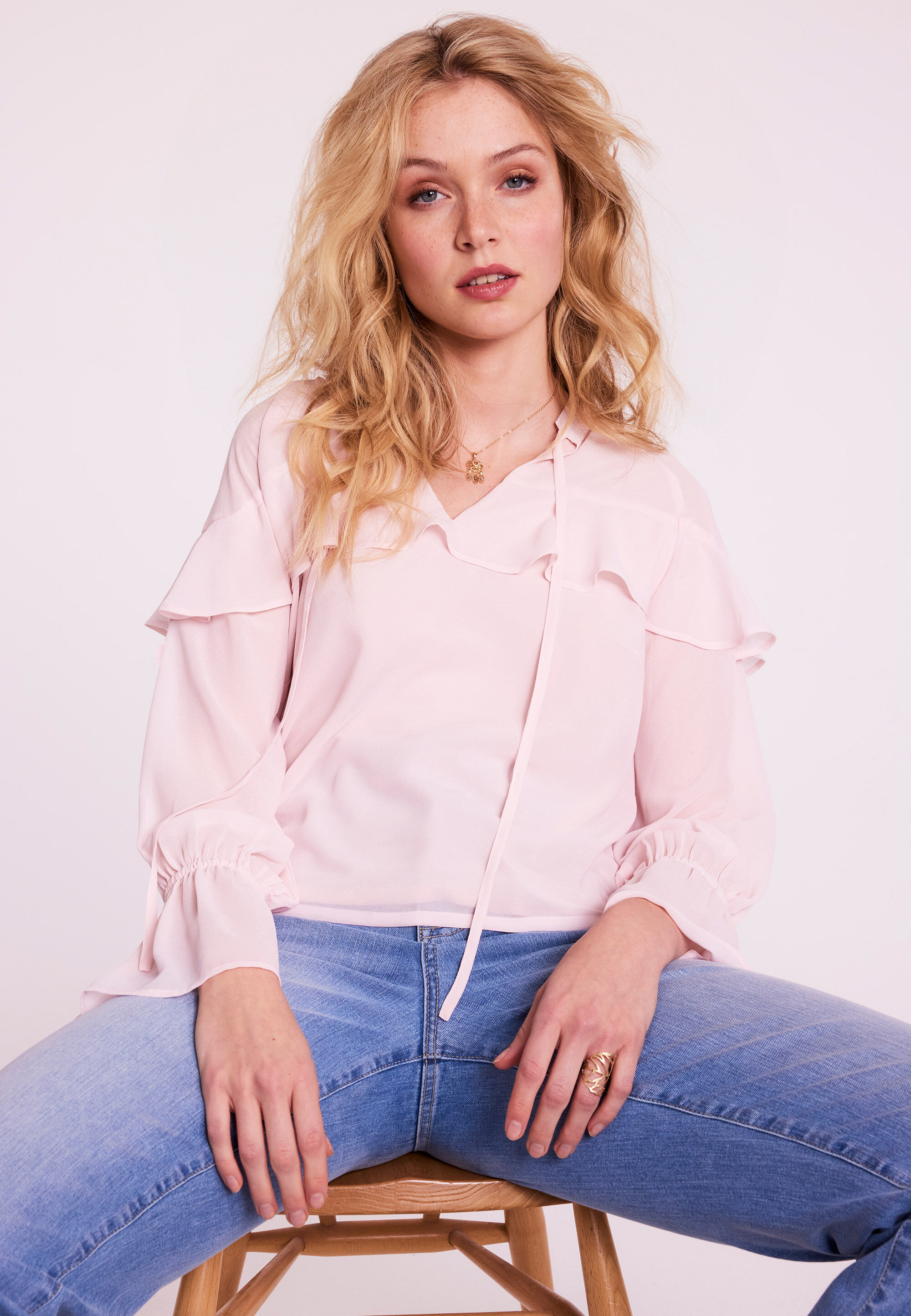 Womens Pink Single Ruffle Blouse