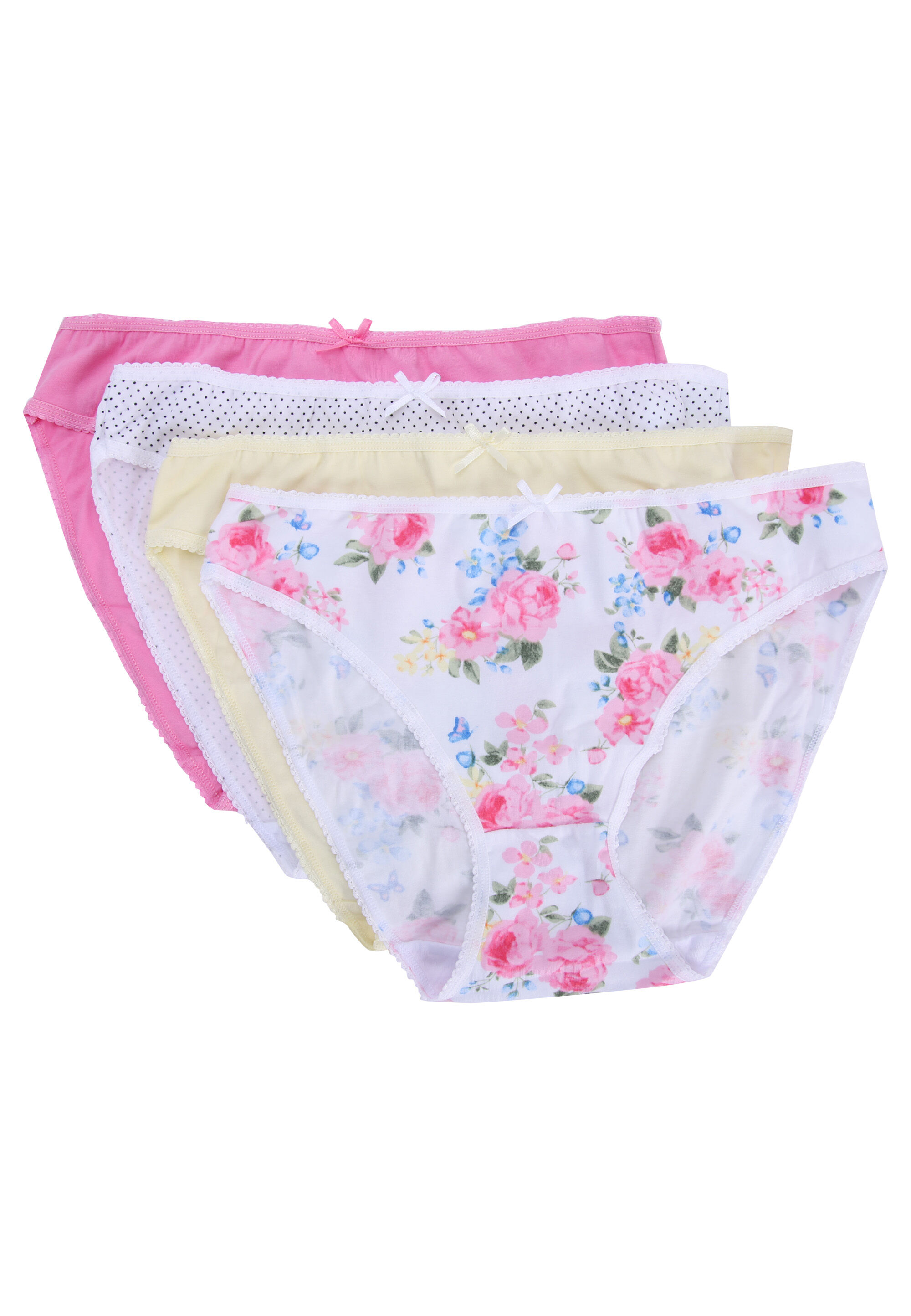 Womens 4pk Pink Floral Print High Cut Briefs