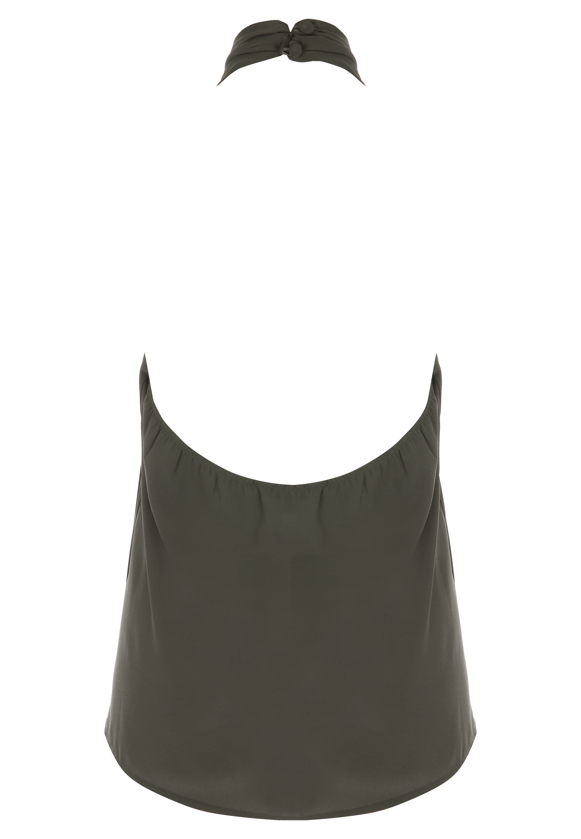 Womens Khaki Gold Bar Drape Halter Top
