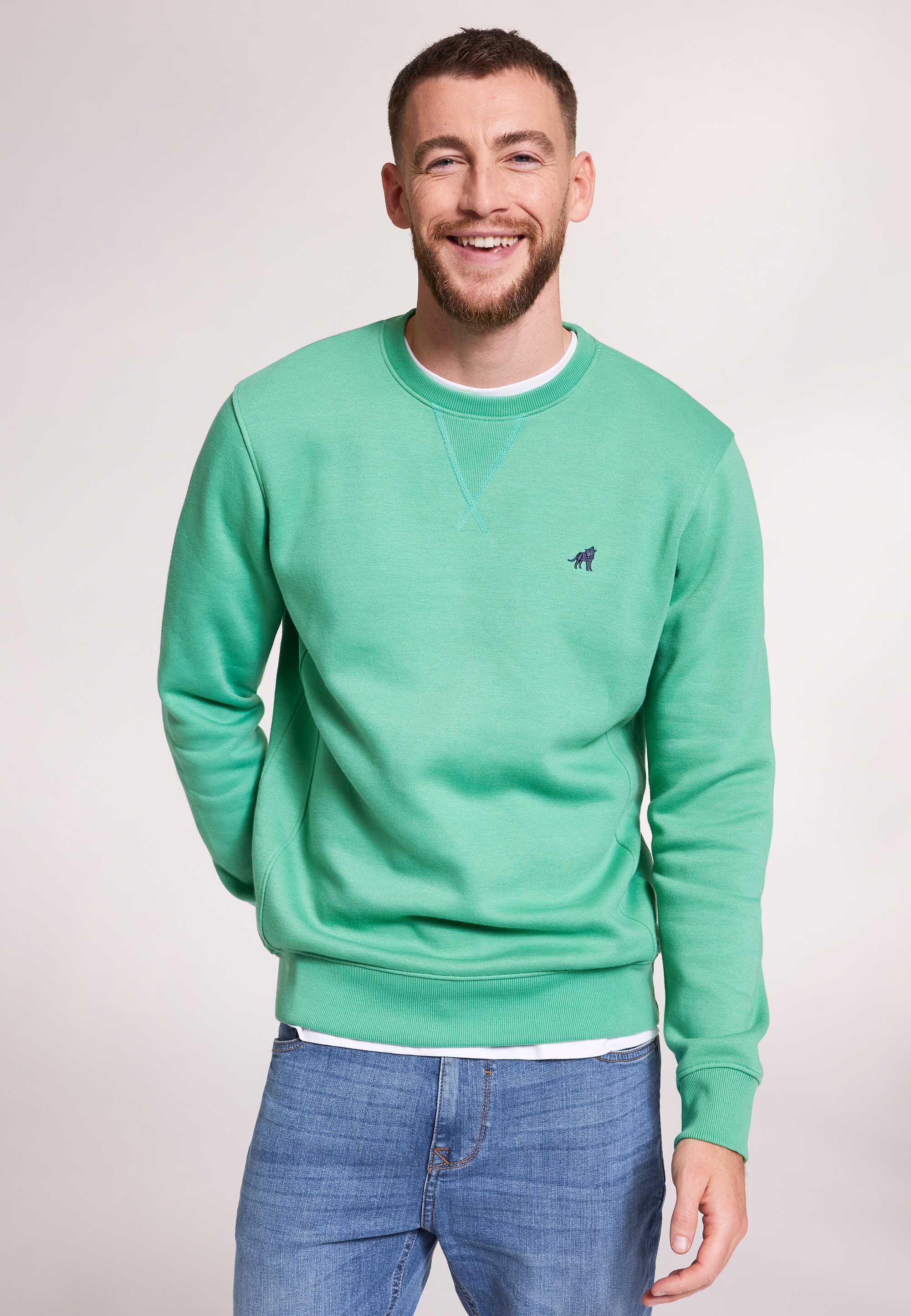 Mens Green Embroidered Crew Sweatshirt