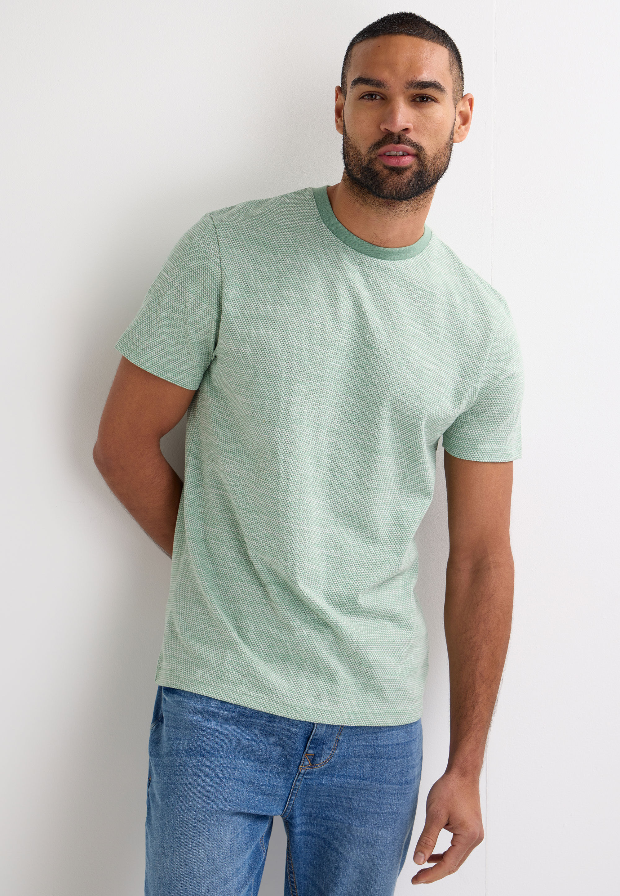 Mens Green Popcorn Textured Short Sleeve T-Shirt
