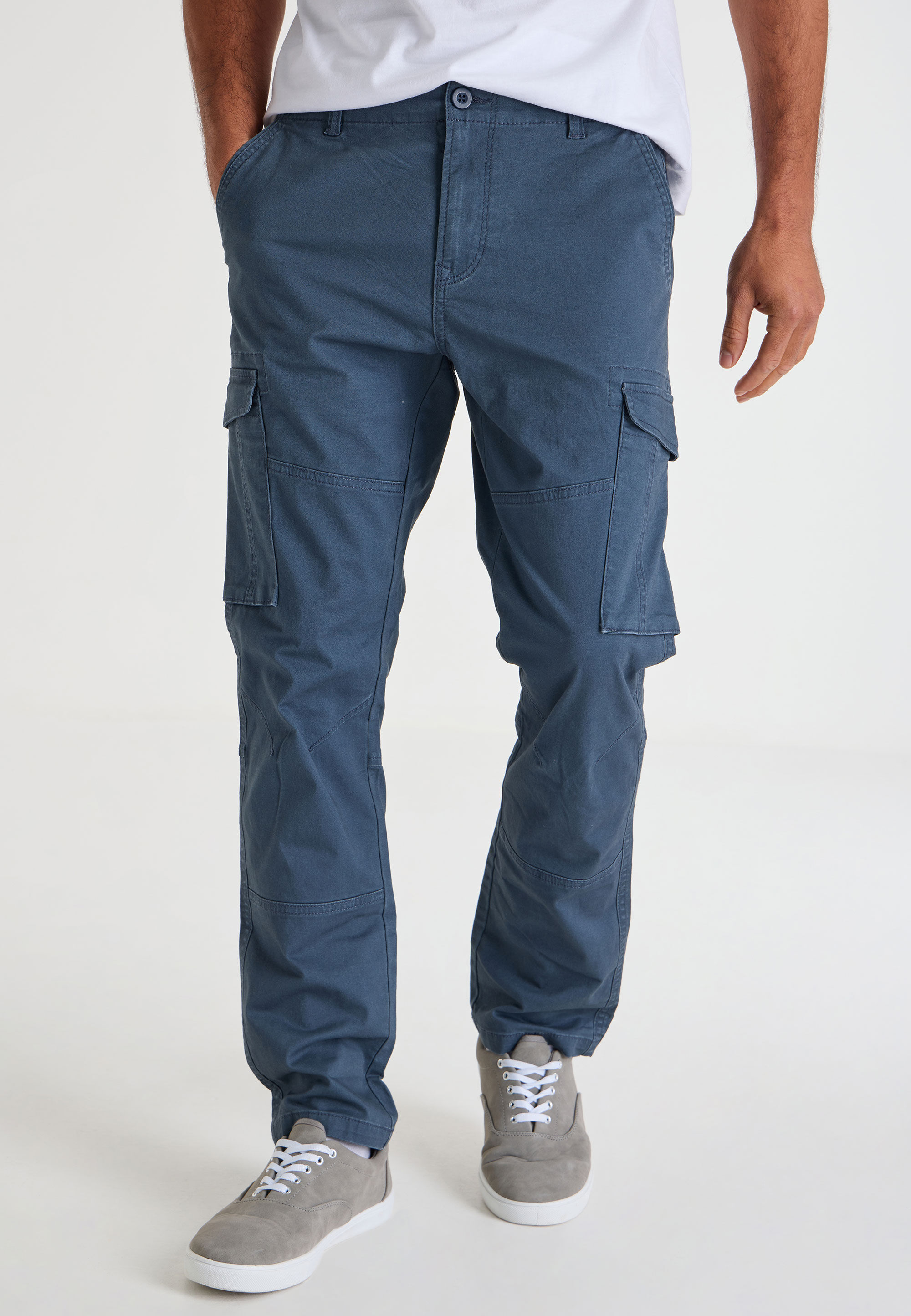 Mens Dark Blue Cargo Straight Leg Trousers