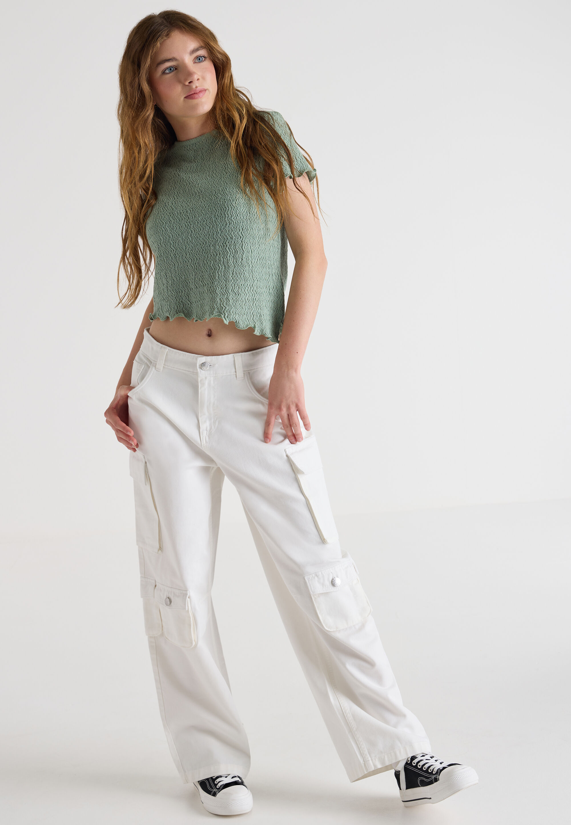 Older Girls Cream Plain Cargo Twill Jeans