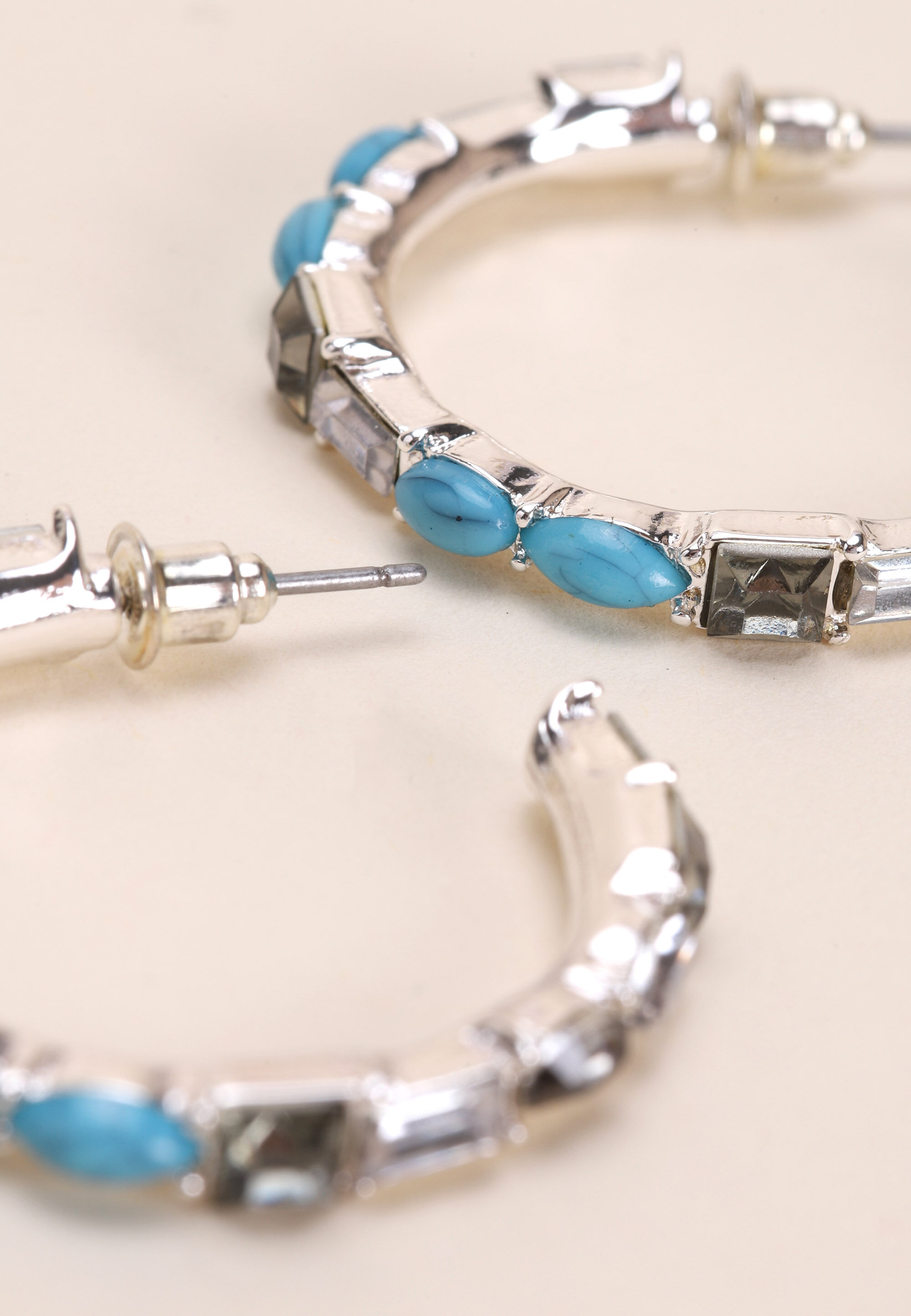 Womens Turquoise Stone Jewelled Hoop Earrings