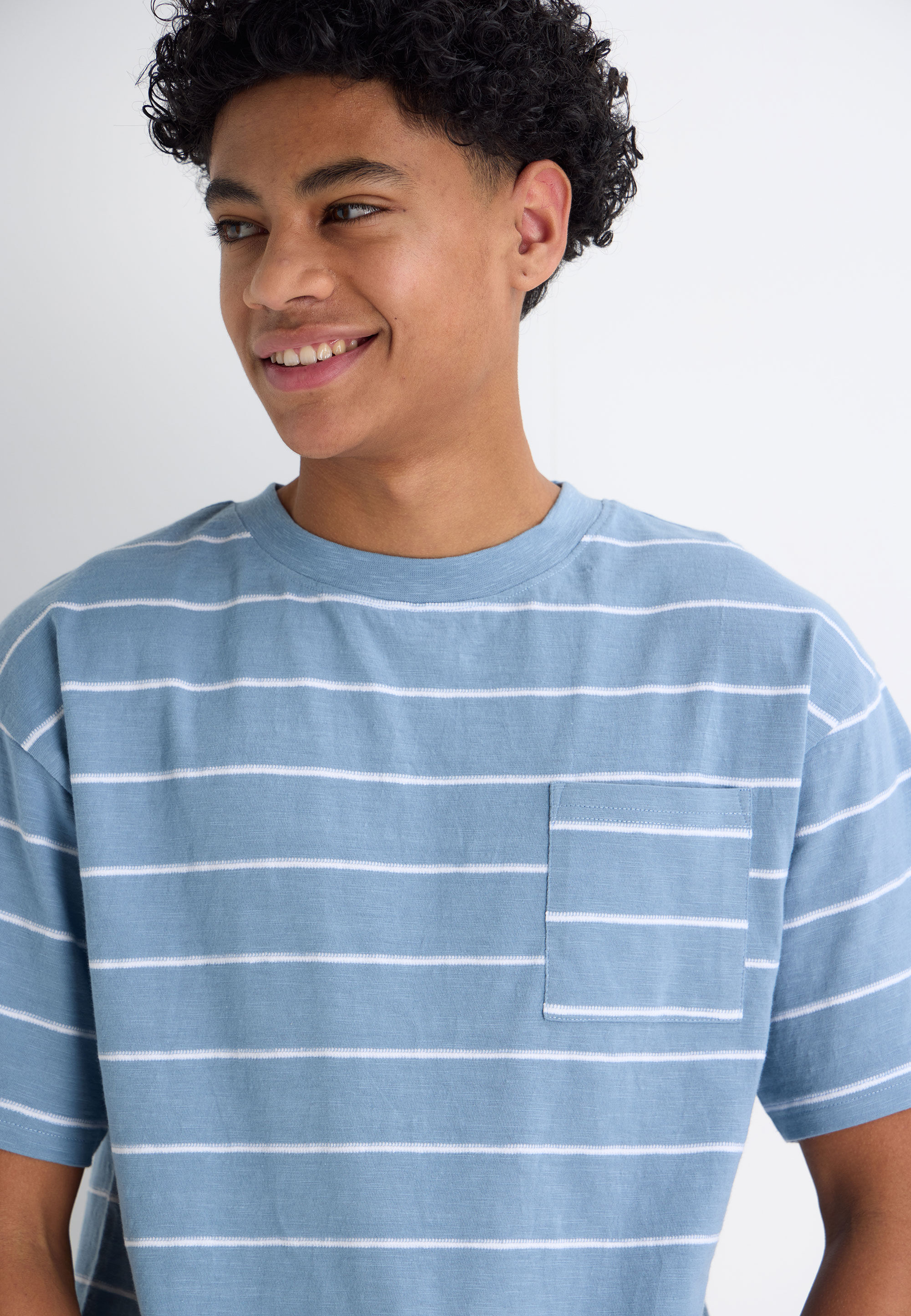 Older Boys Blue Stripe Textured T-Shirt