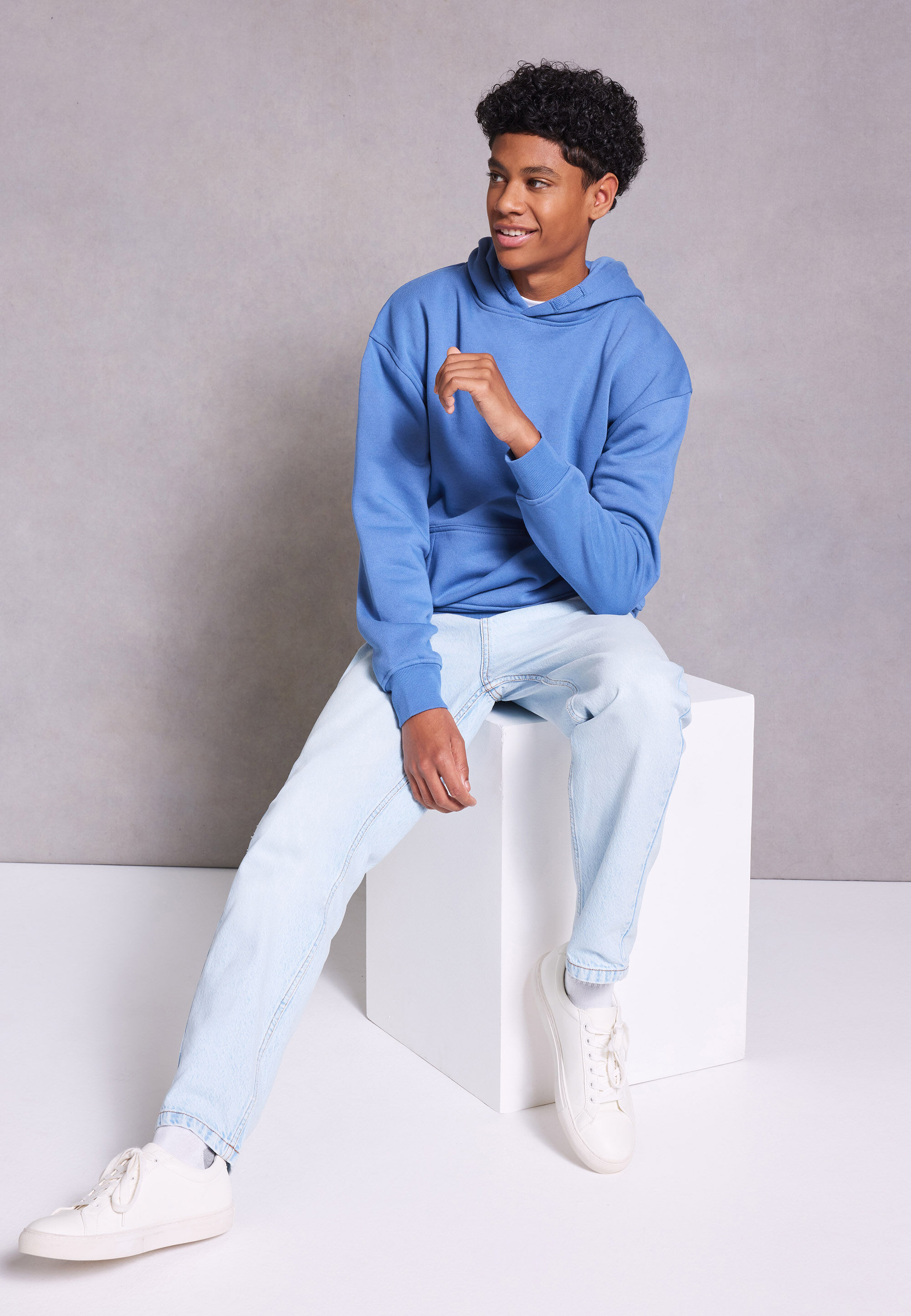 Older Boys Mid Blue Plain Casual Hoody