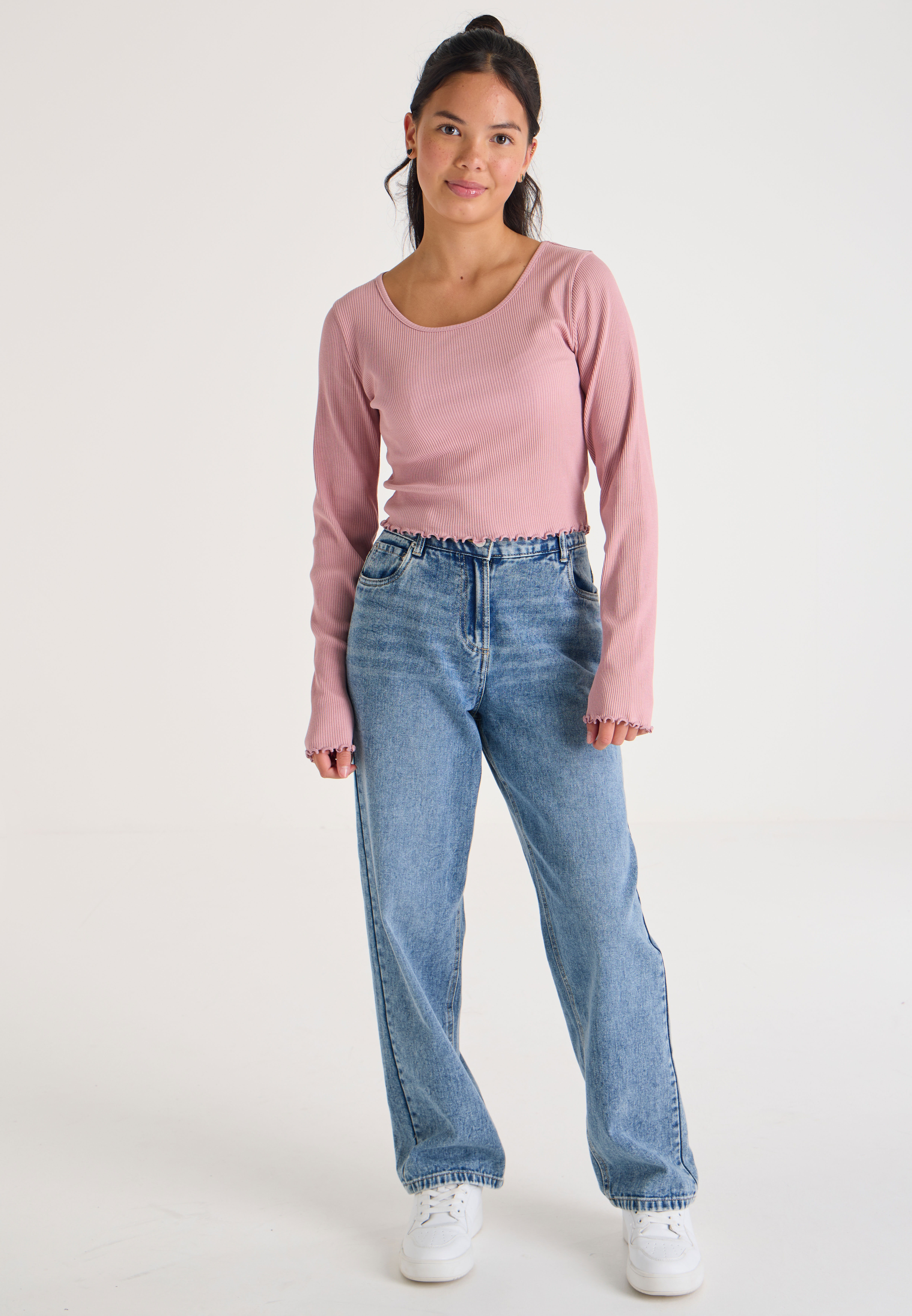Older Girls Pink Ribbed Scoop Neck Top