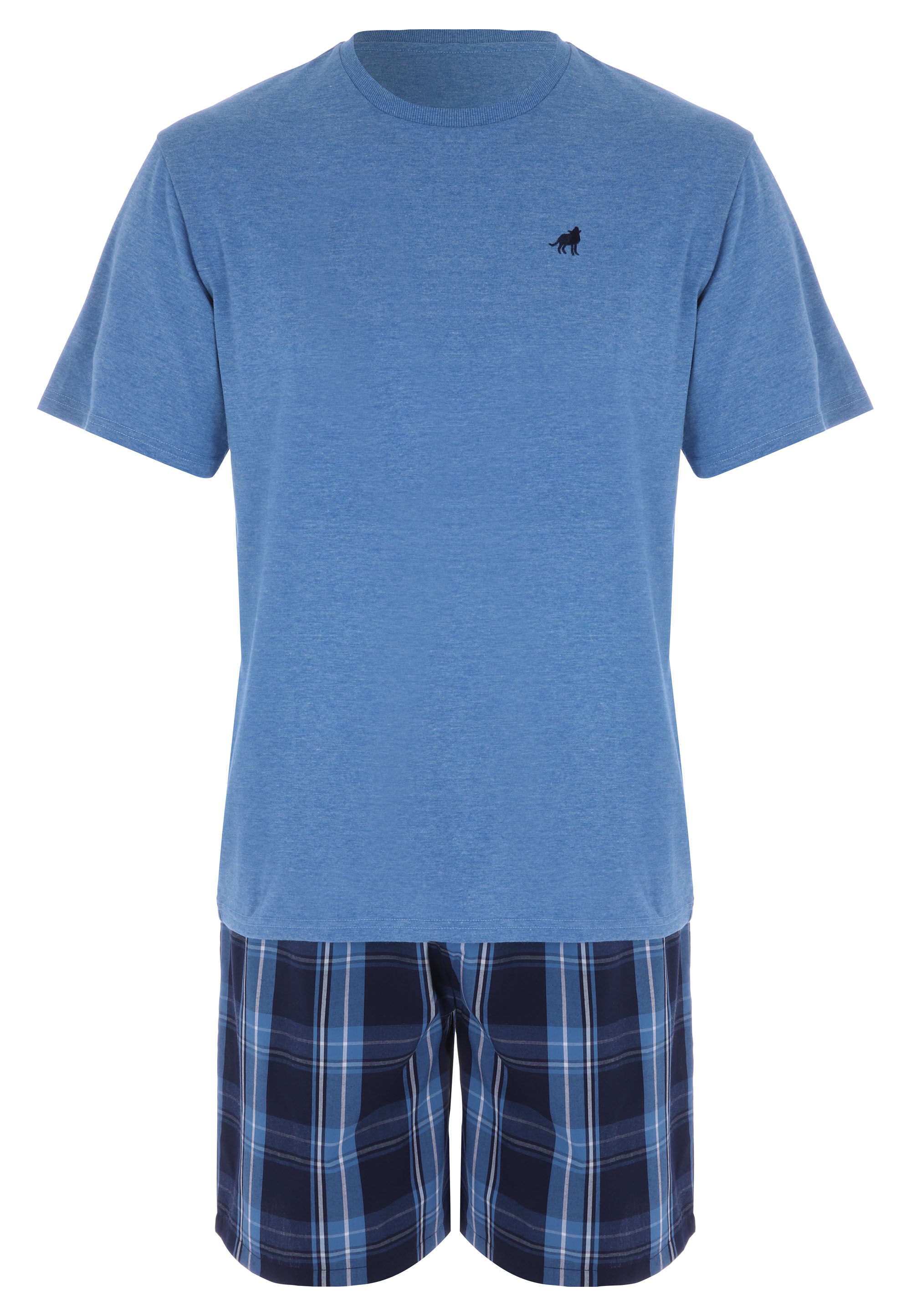 Mens Blue Check Jersey Short Pyjama Set