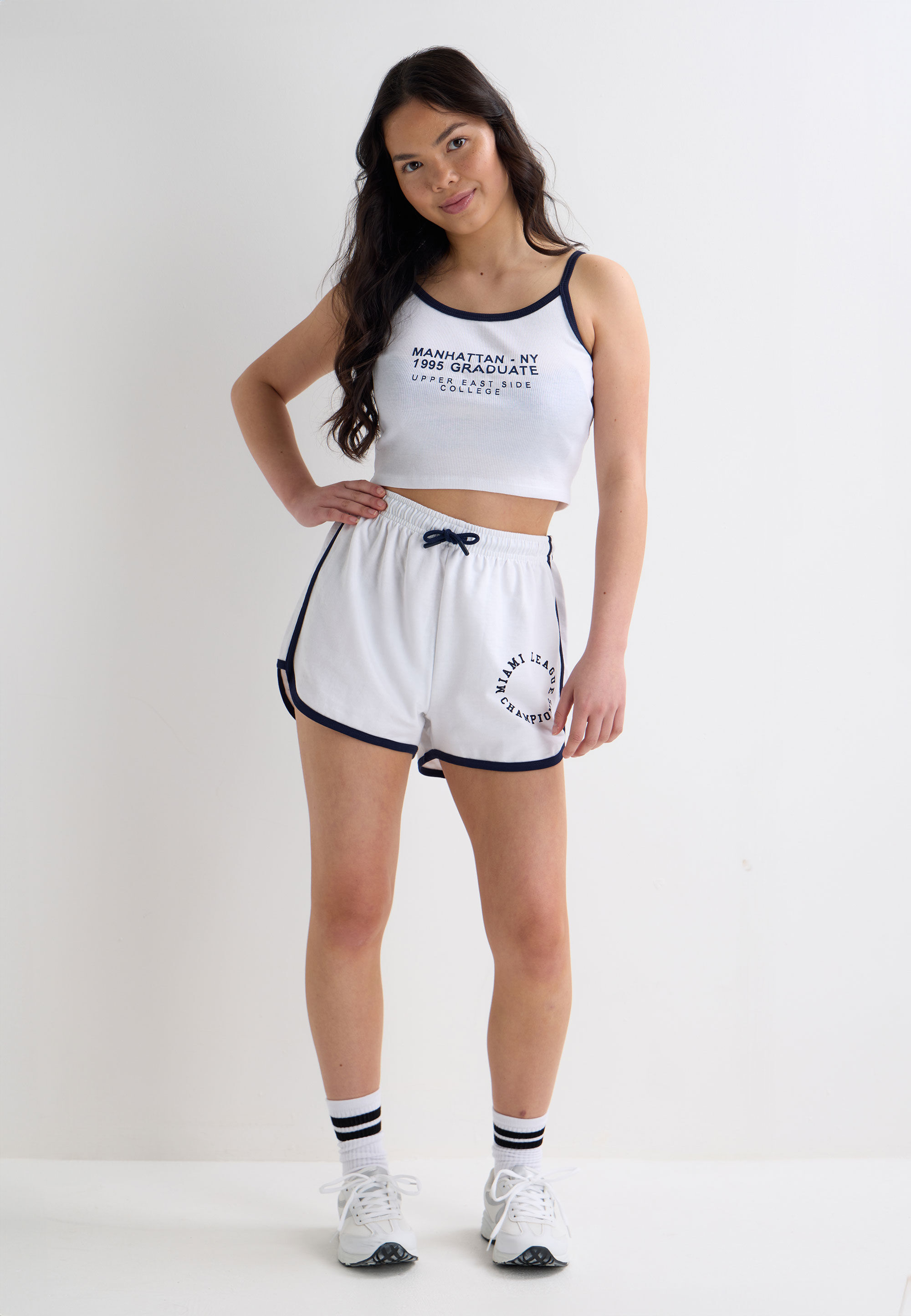 Older Girls White & Black Contrast Trim Miami Shorts