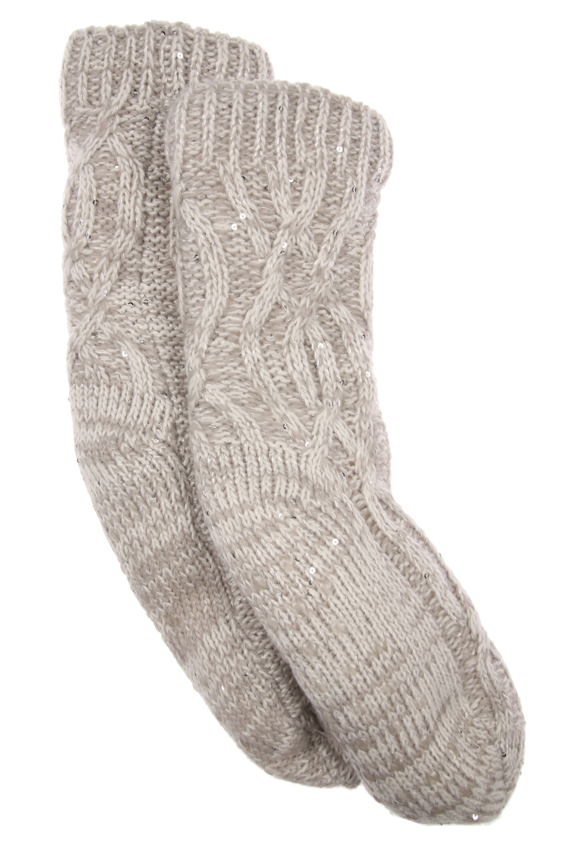 Womens 1pk Grey Cable Chunky Slipper Socks