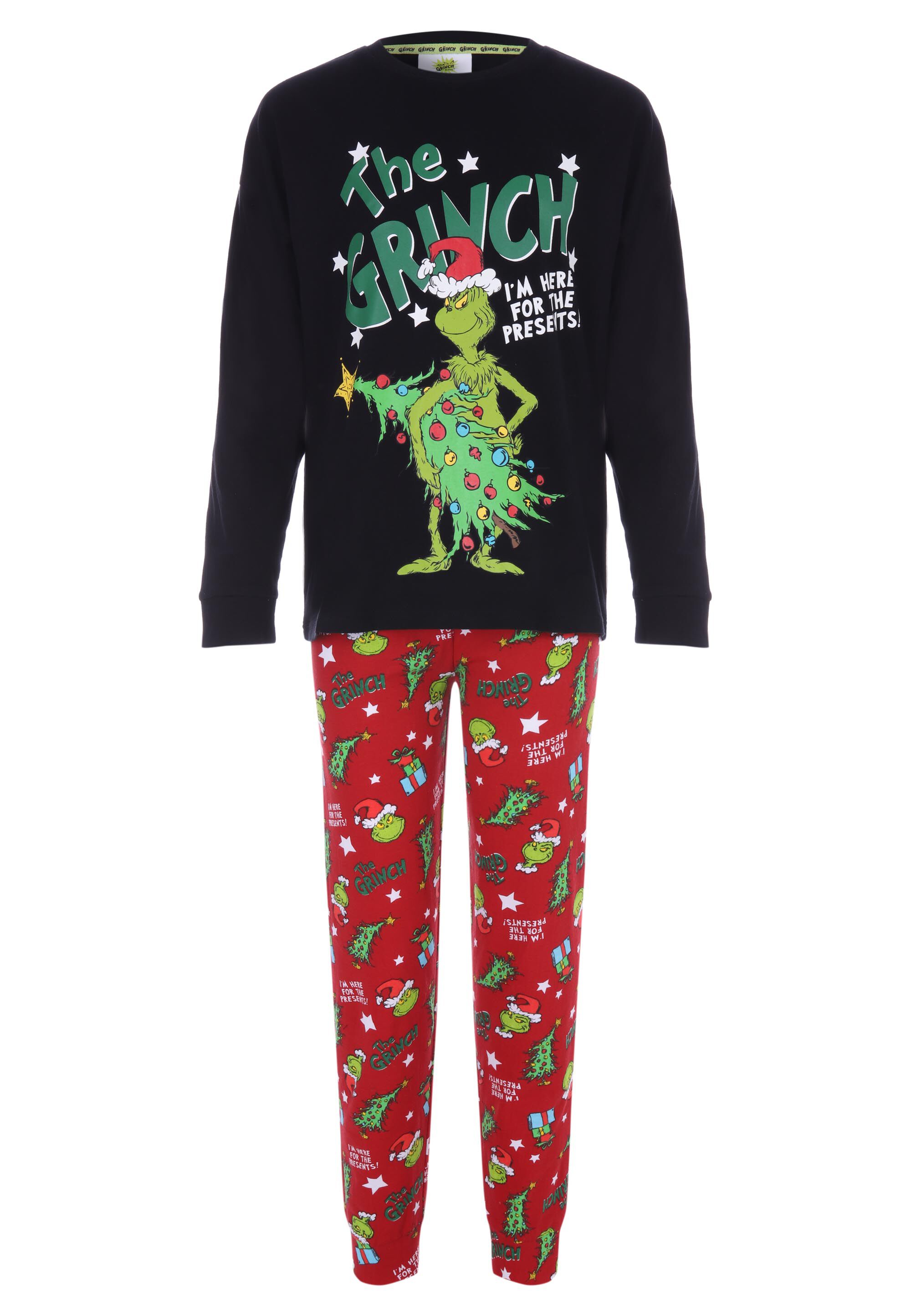 Unisex Childrens Black & Red Grinch Christmas Pyjama Set