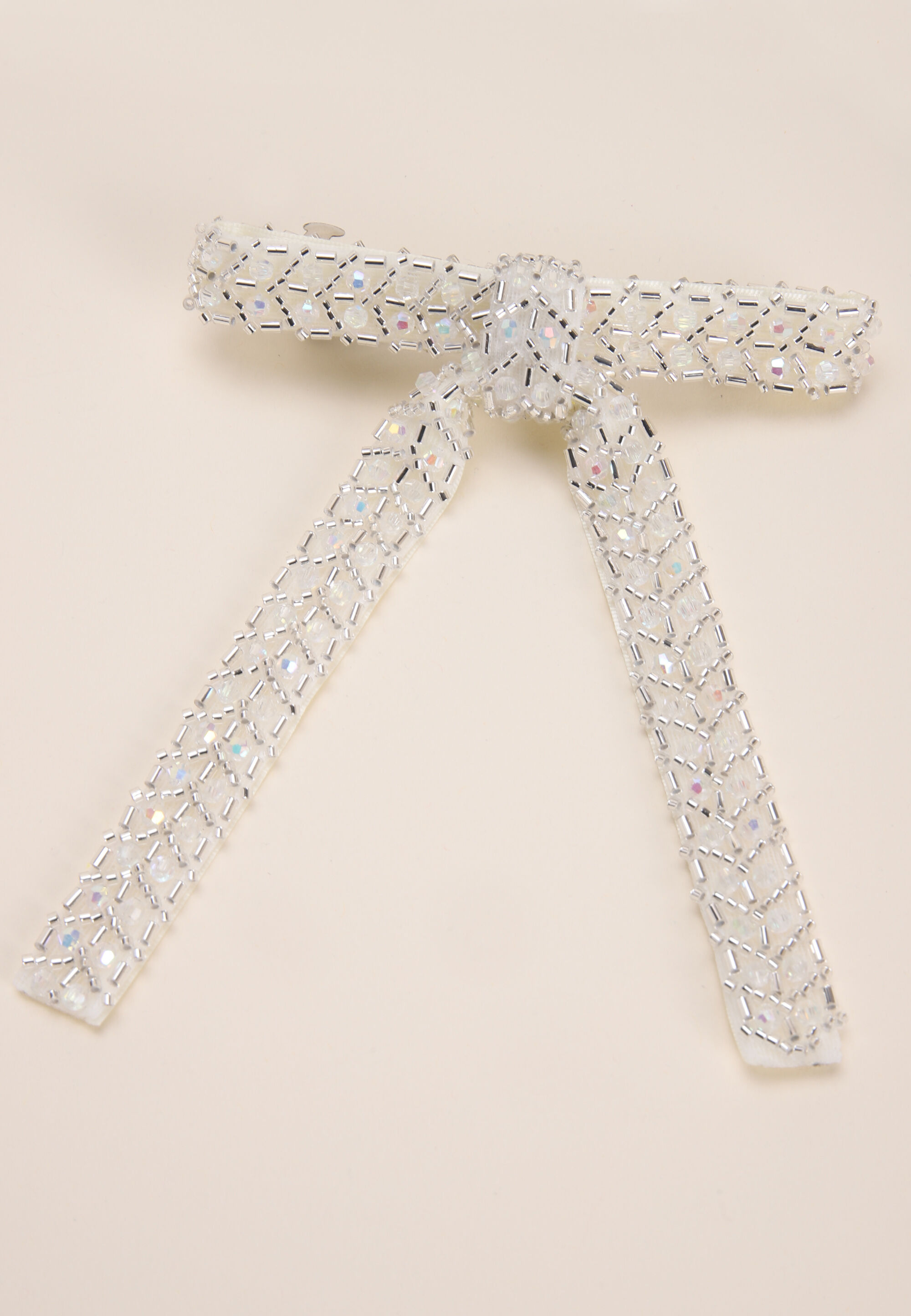Womens Cream Bead Bow Hair Slide