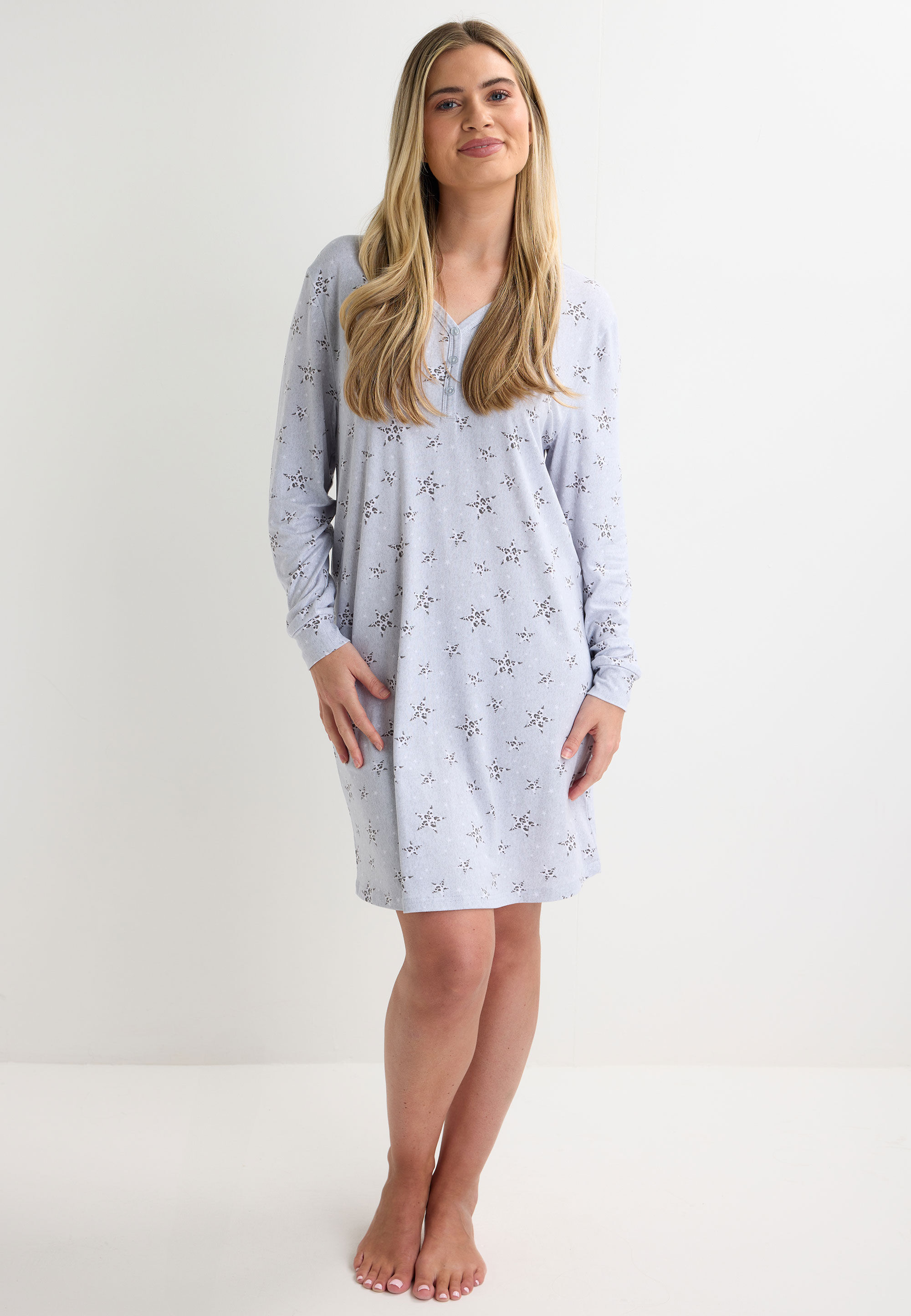 Womens Grey Star Leopard Print Soft Touch Nightshirt