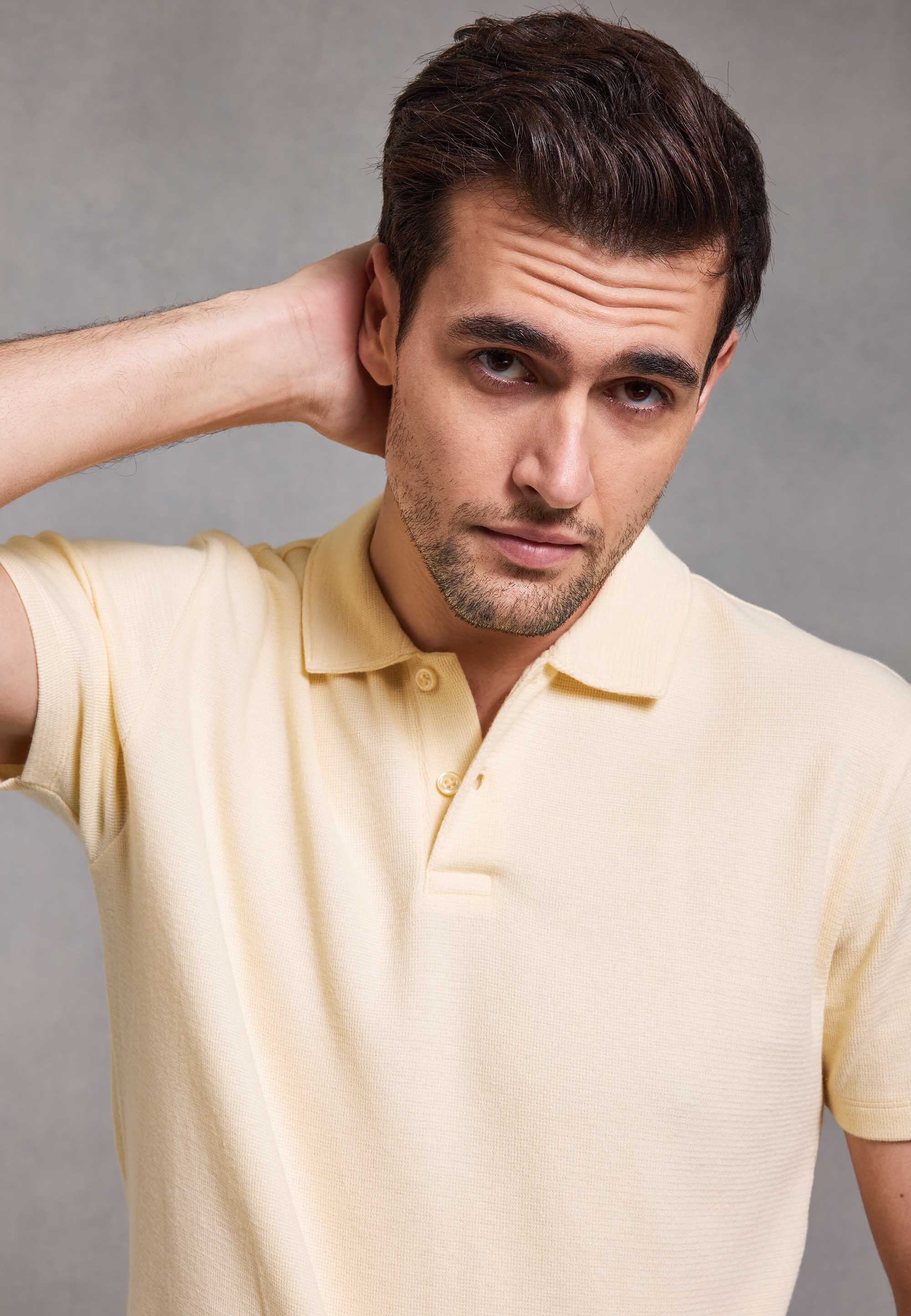 Mens Lemon Mini Waffle Polo Shirt
