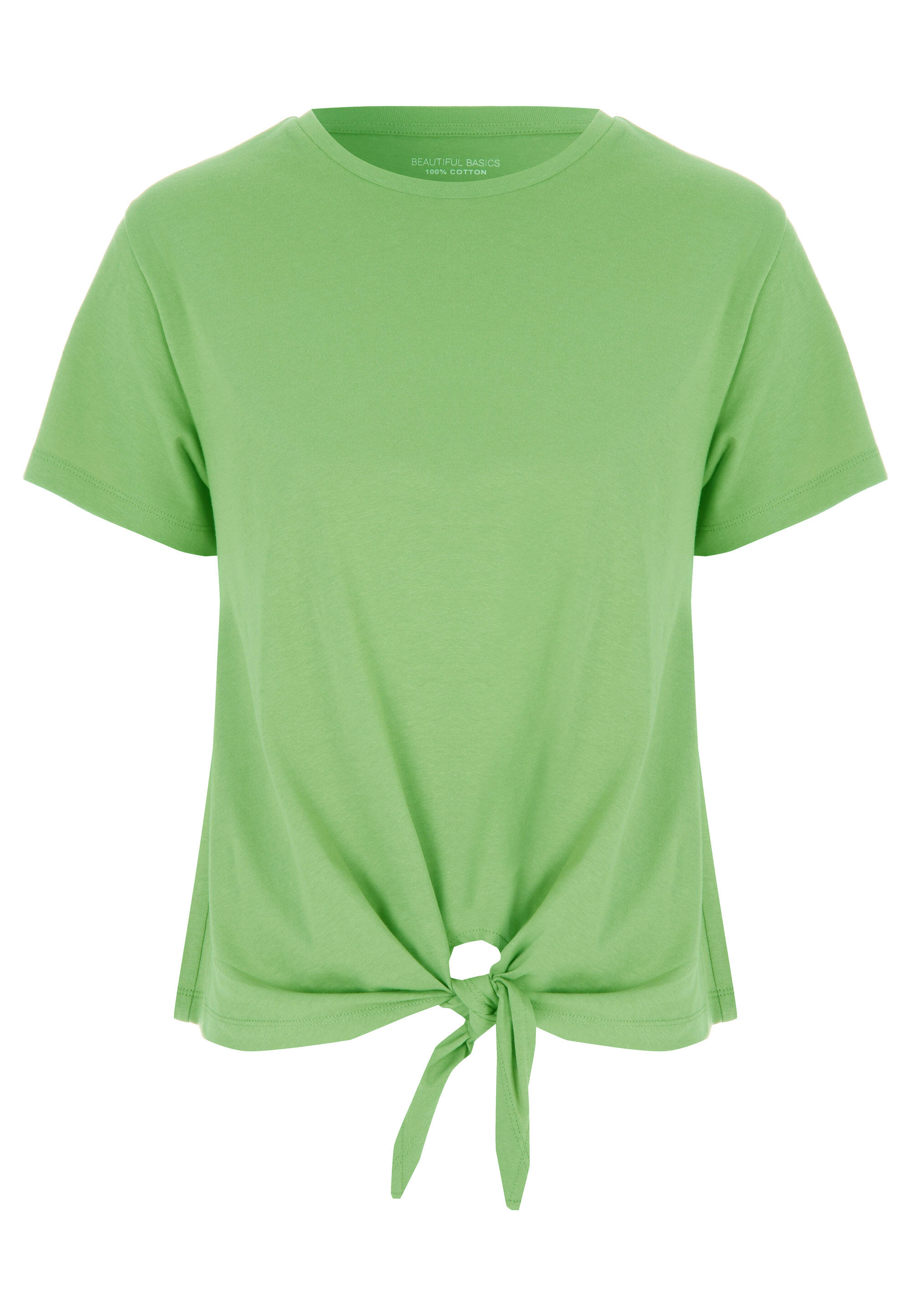 Womens Green Plain Front Knot T-Shirt