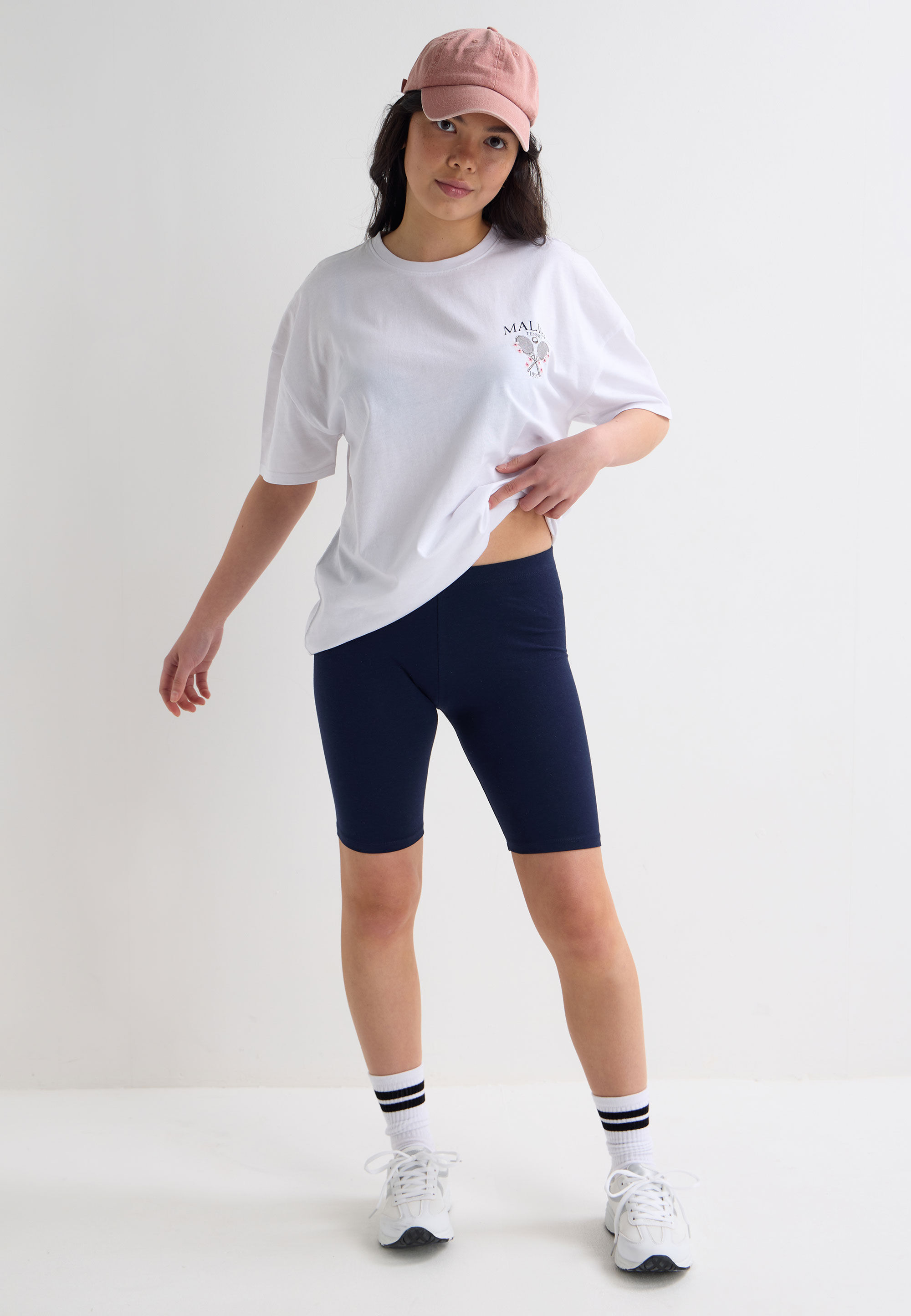 Younger Girls 2pk Navy & White Cycle Shorts