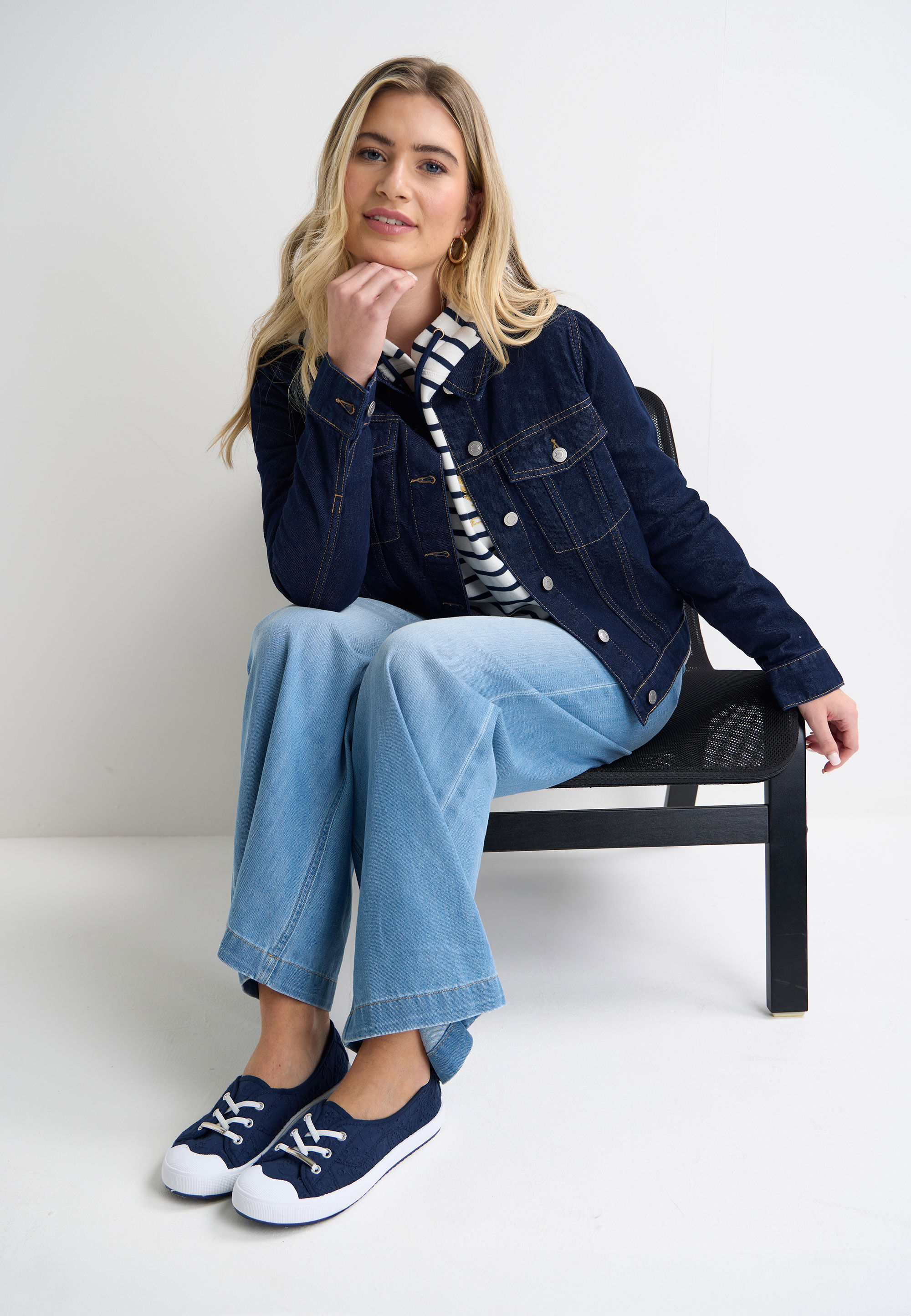 Womens Dark Blue Embroidered Lace Up Trainers