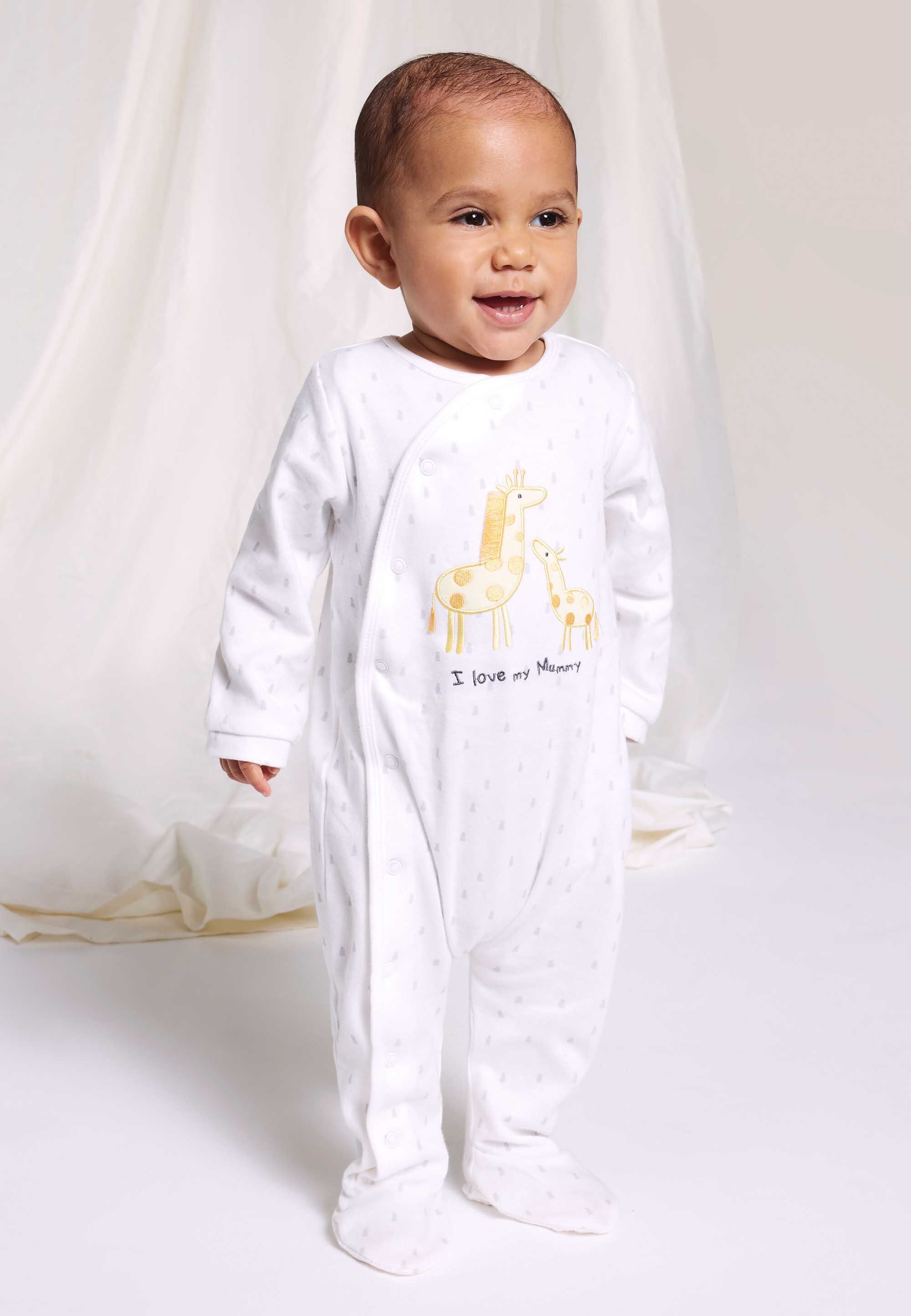 Baby Unisex White Mummy Giraffe Sleepsuit