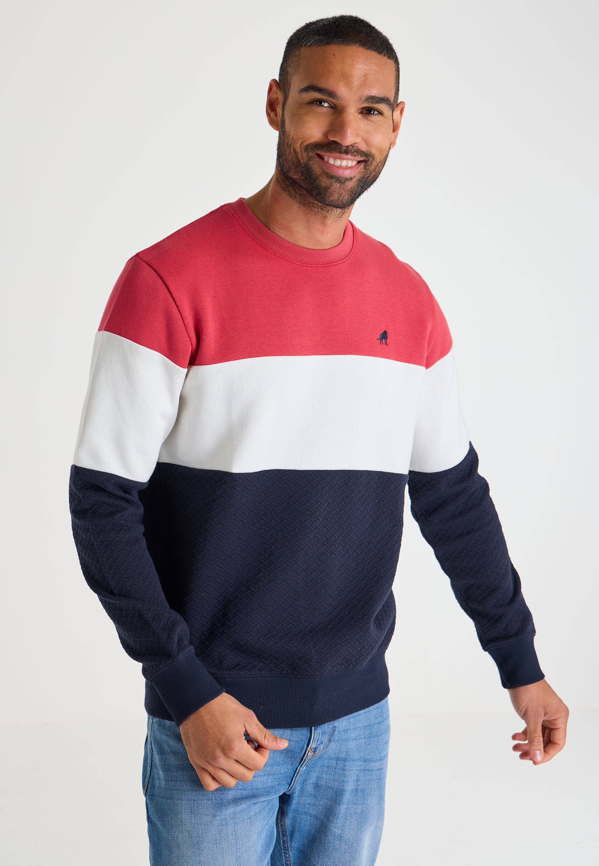 Mens Red Colour Block Crew Neck Sweatshirt