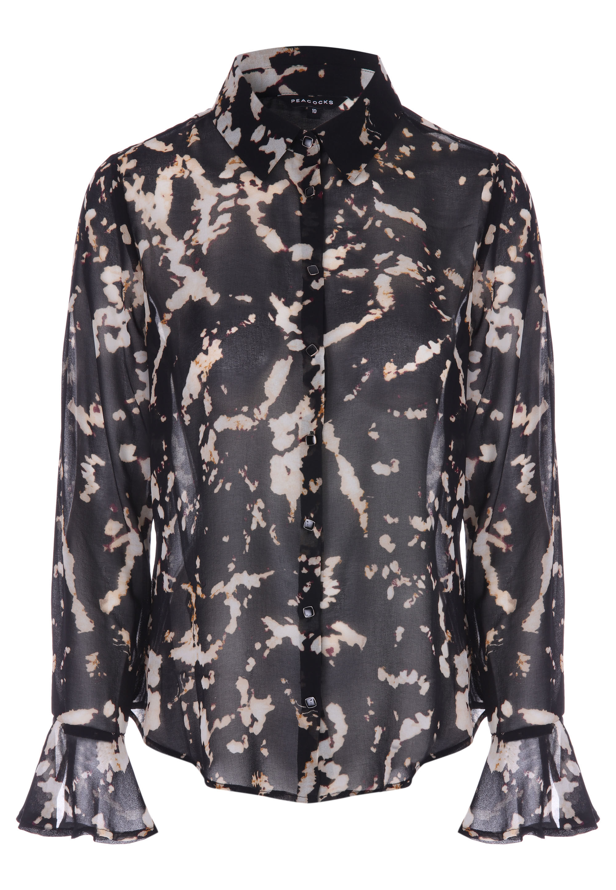 Womens Black Marble Print Chiffon Shirt