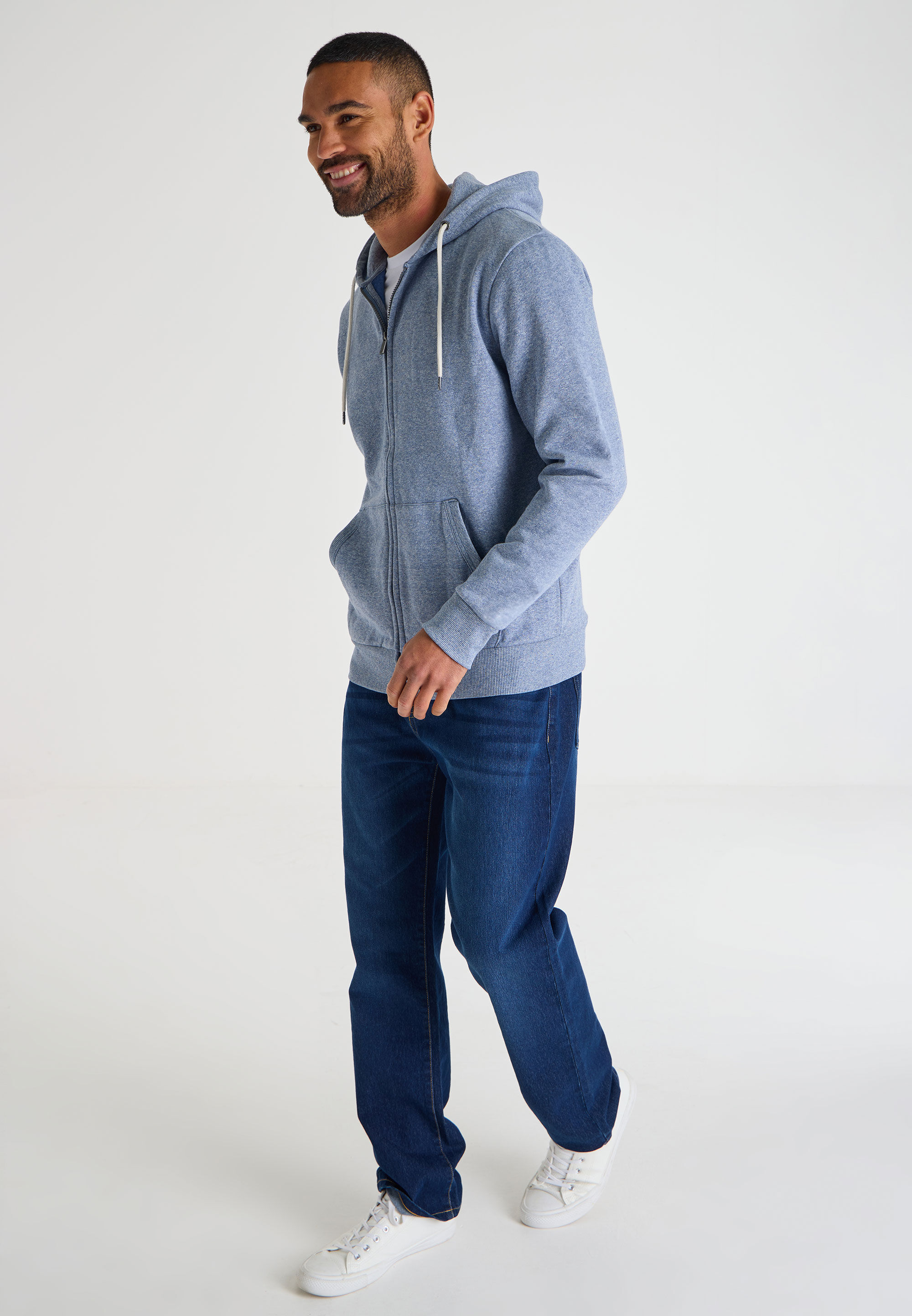 Mens Blue Zip Through Hoodie Jacket