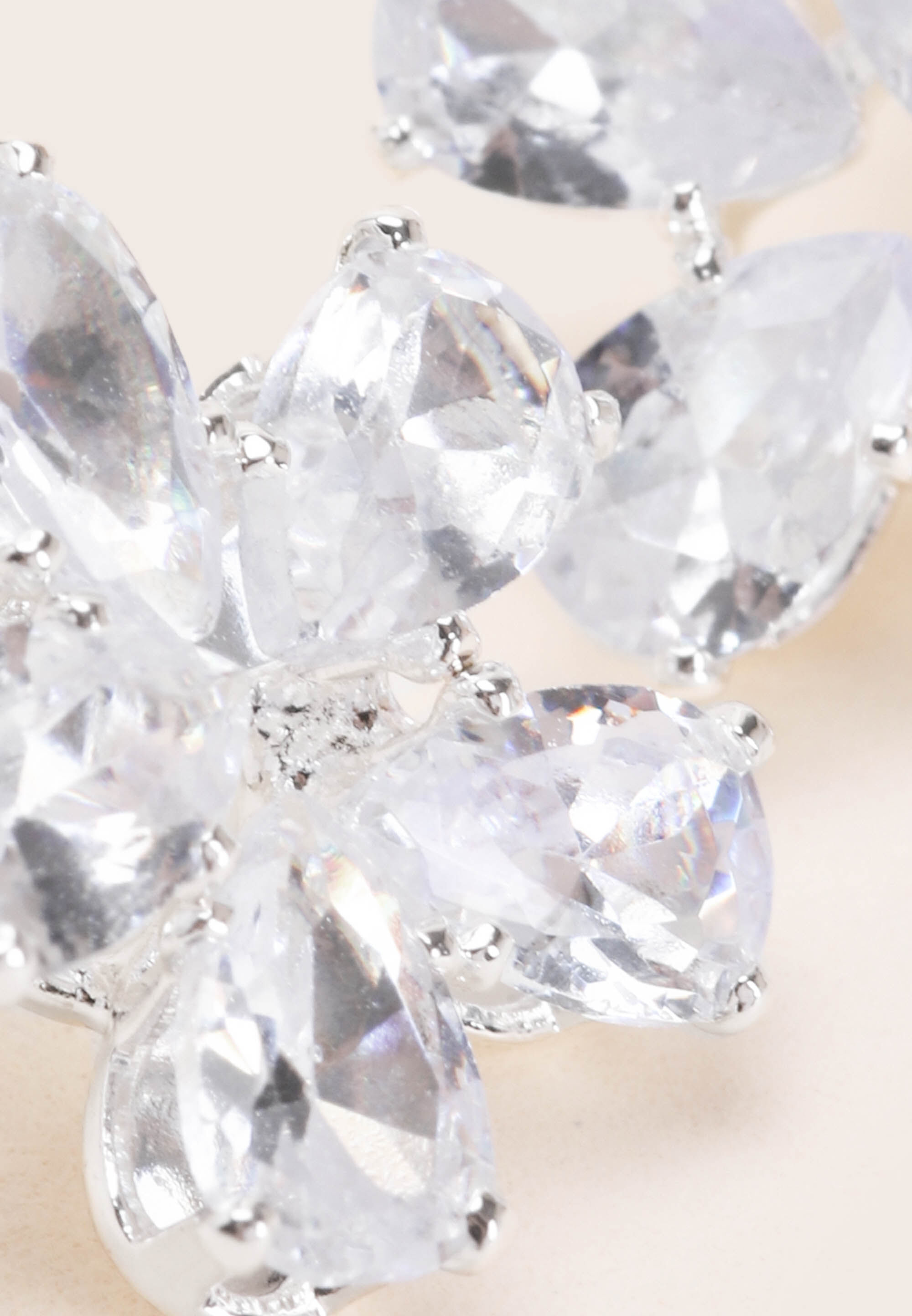 Womens Silver Crystal Flower Stud Earrings
