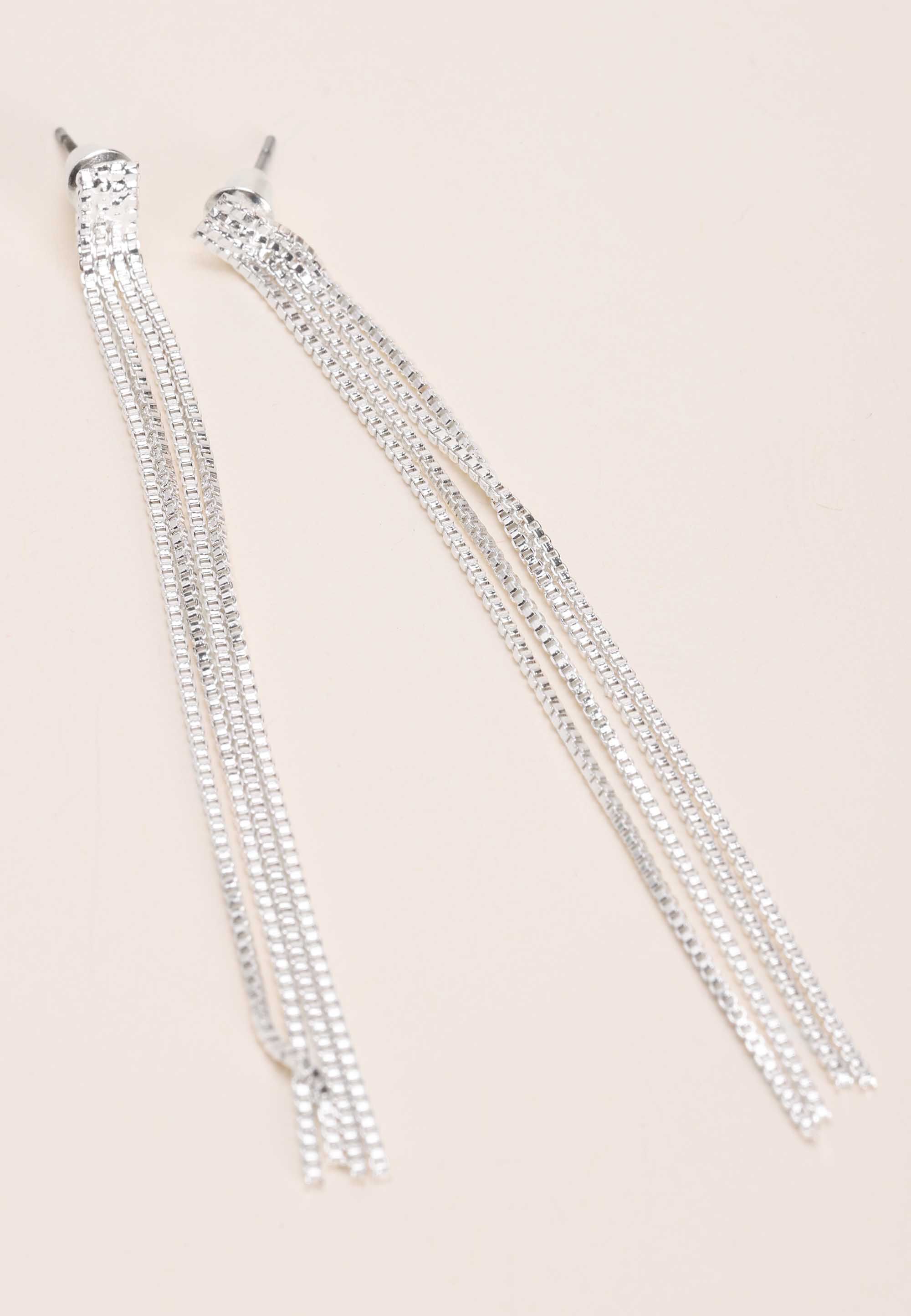 Womens Silver Chain Drop Earrings