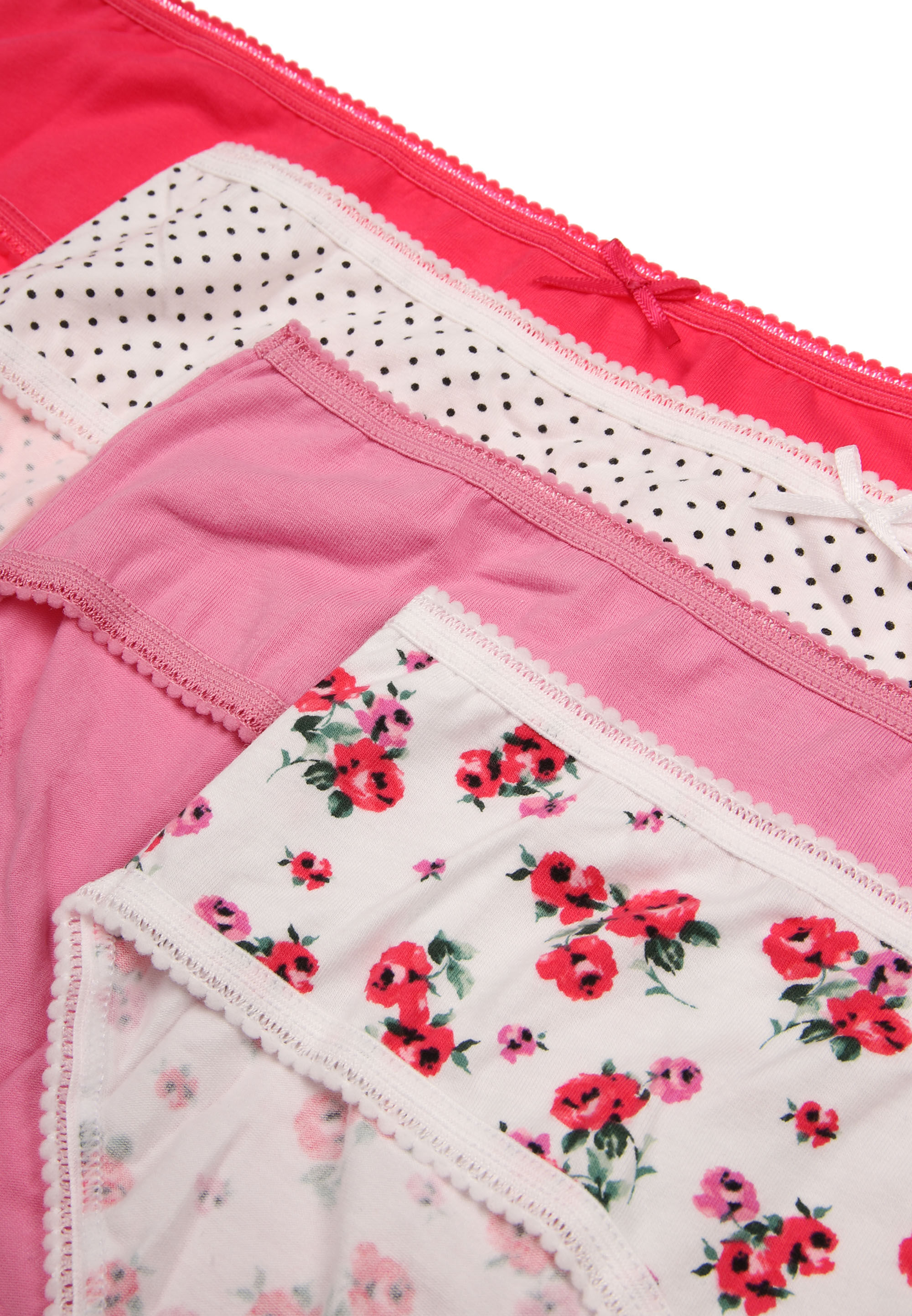 Womens 4pk Pink & White Floral Print Half Briefs