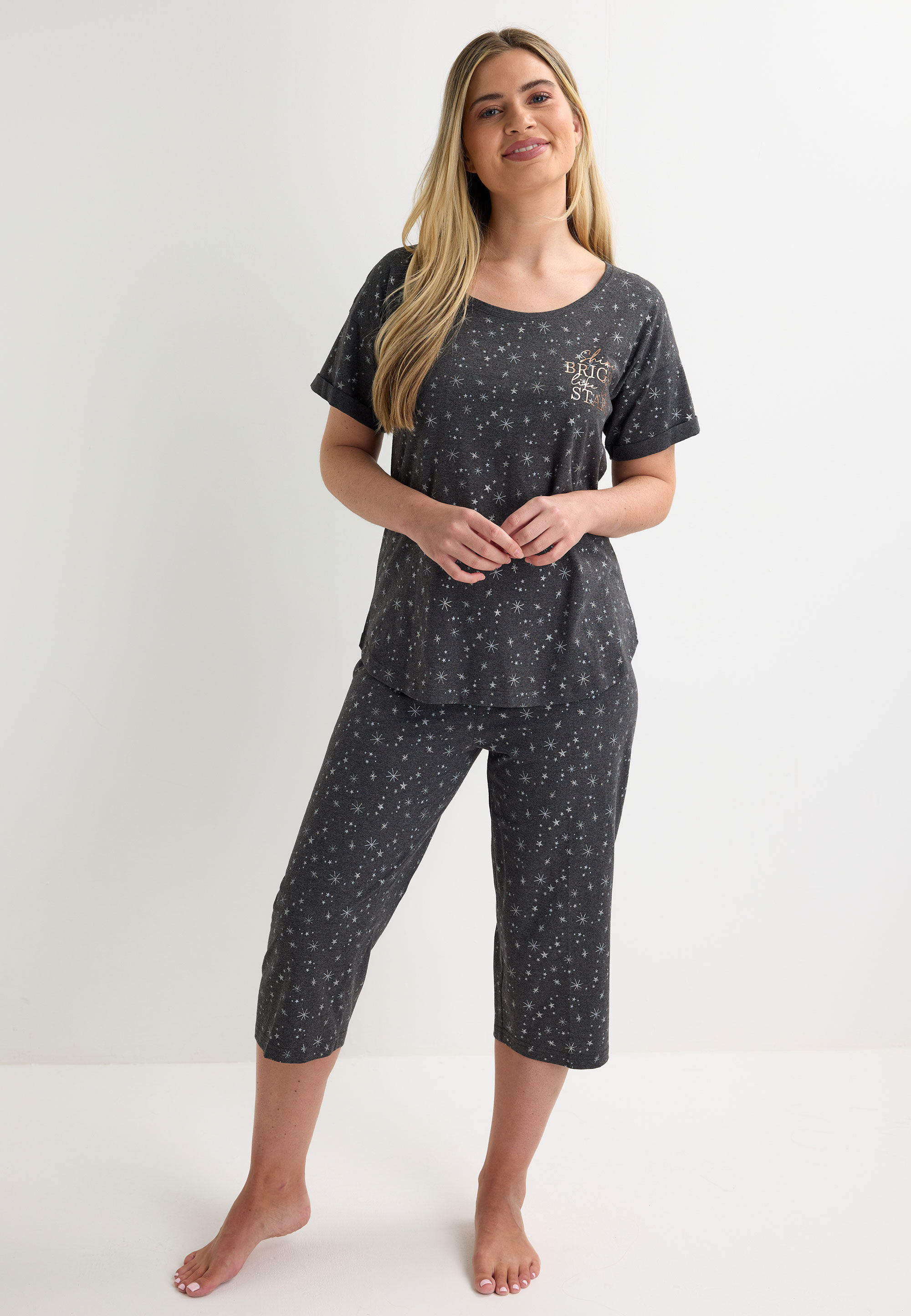 Womens Charcoal Star Essential Pyjamas Set