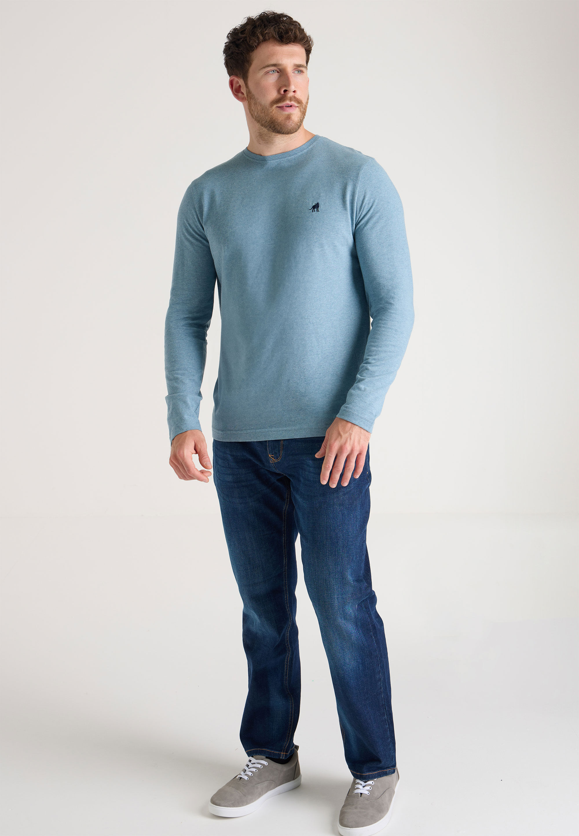 Mens Blue Plain Long Sleeve Grindle Top