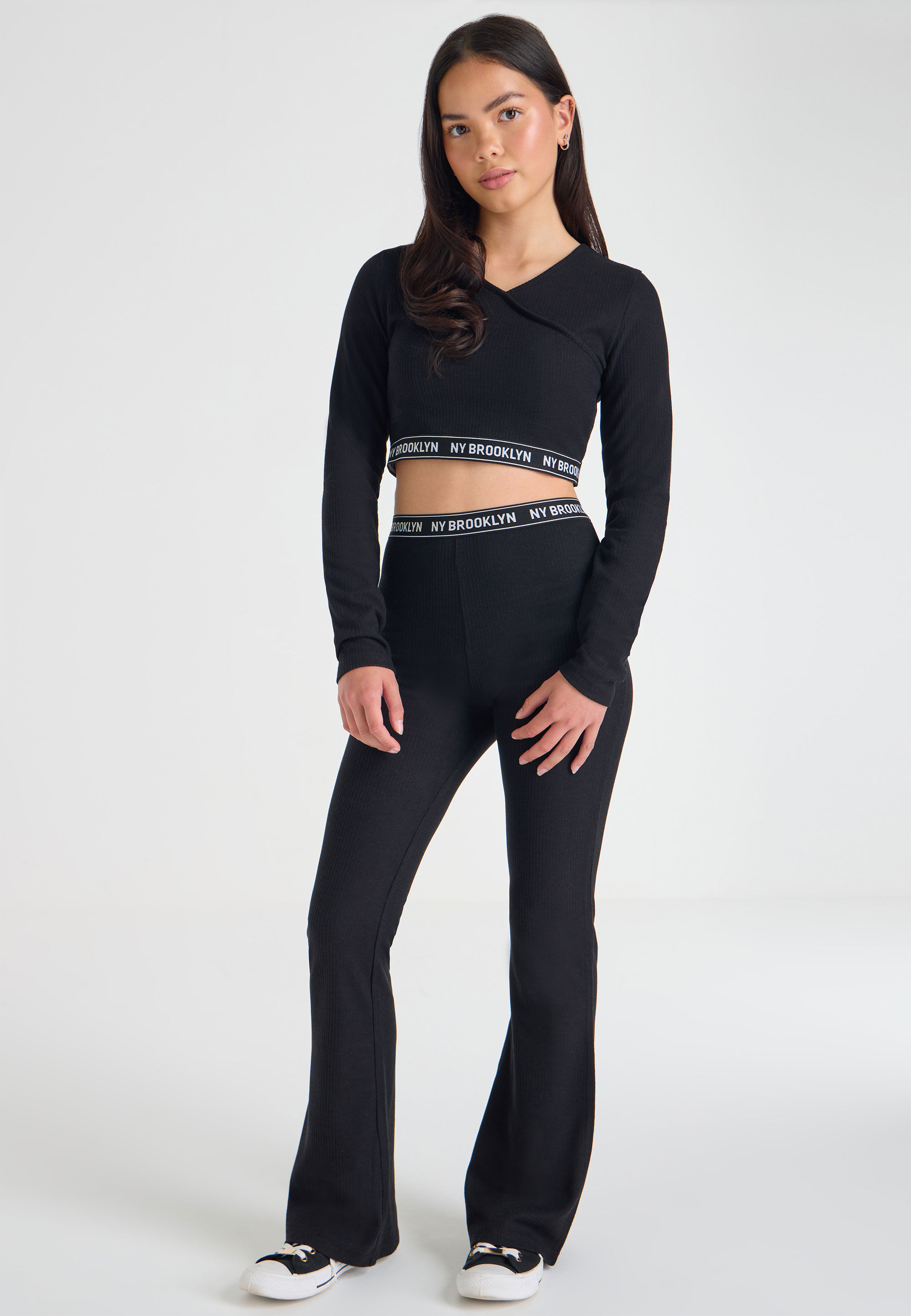 Older Girls Black Wrap Slogan Band Top