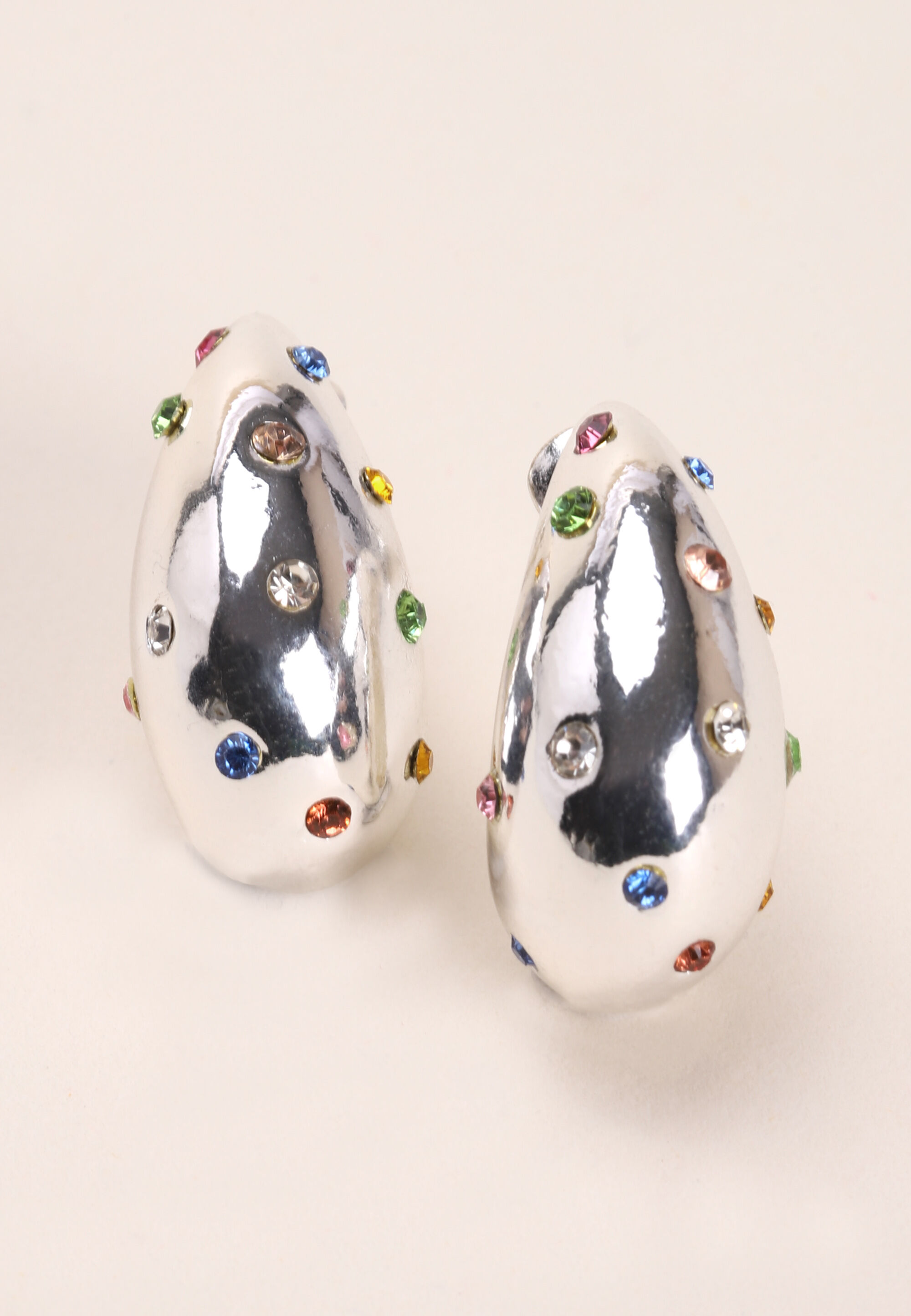 Womens Silver Teardrop Multi Gem Stud Earrings