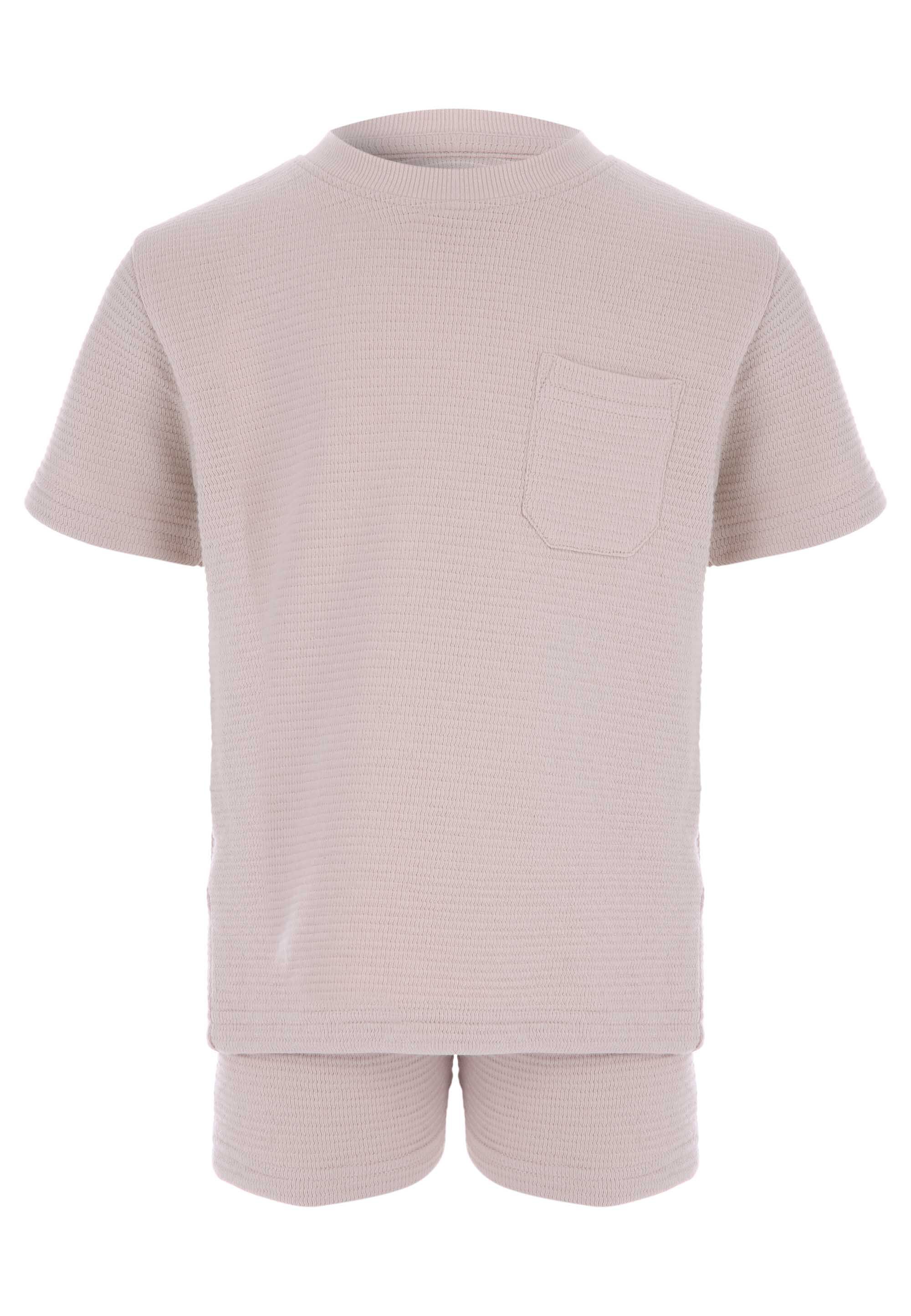 Younger Boys Stone Waffle Texture T-Shirt & Shorts Set