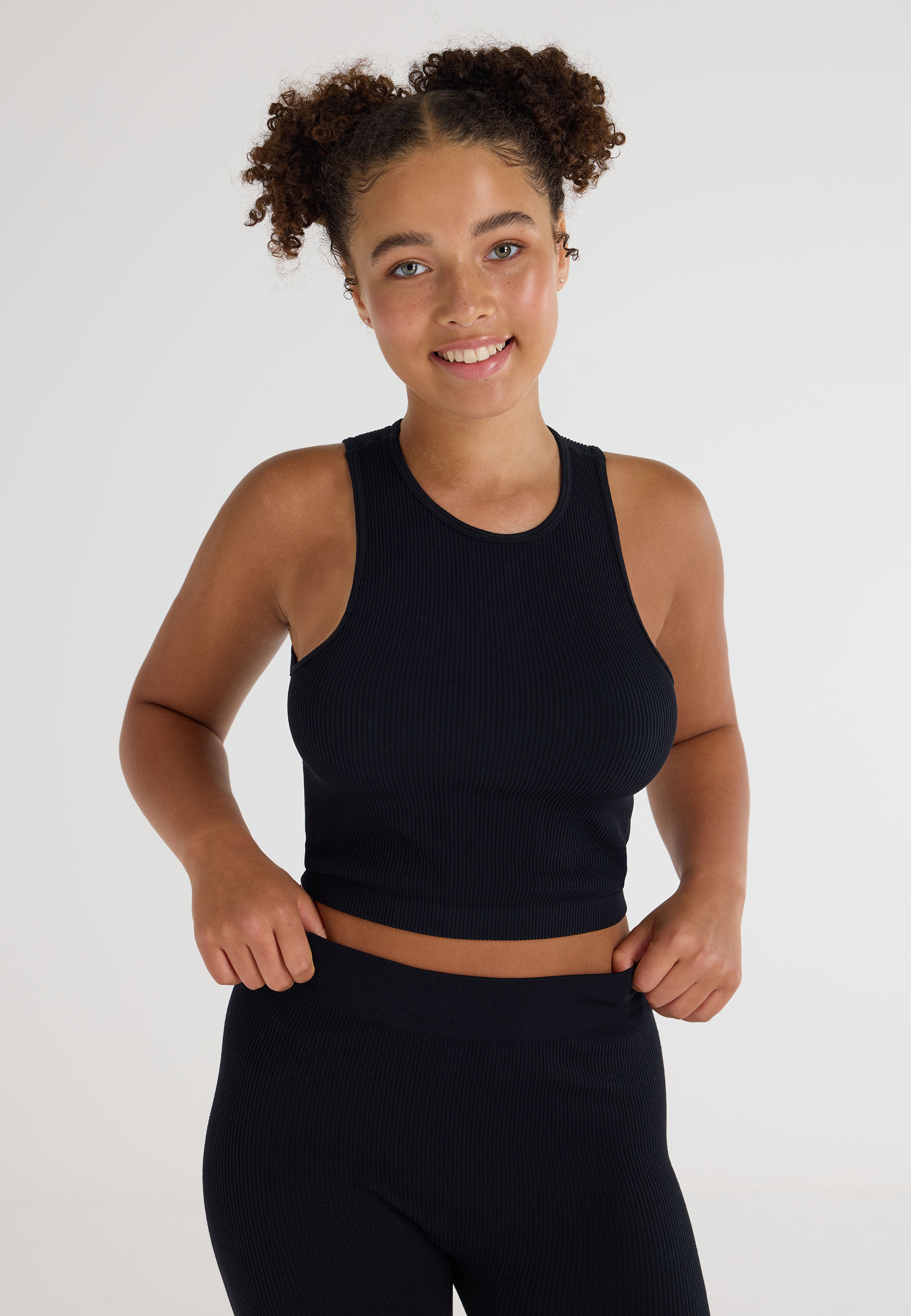 Older Girls Black Seam Free Rib Vest Top