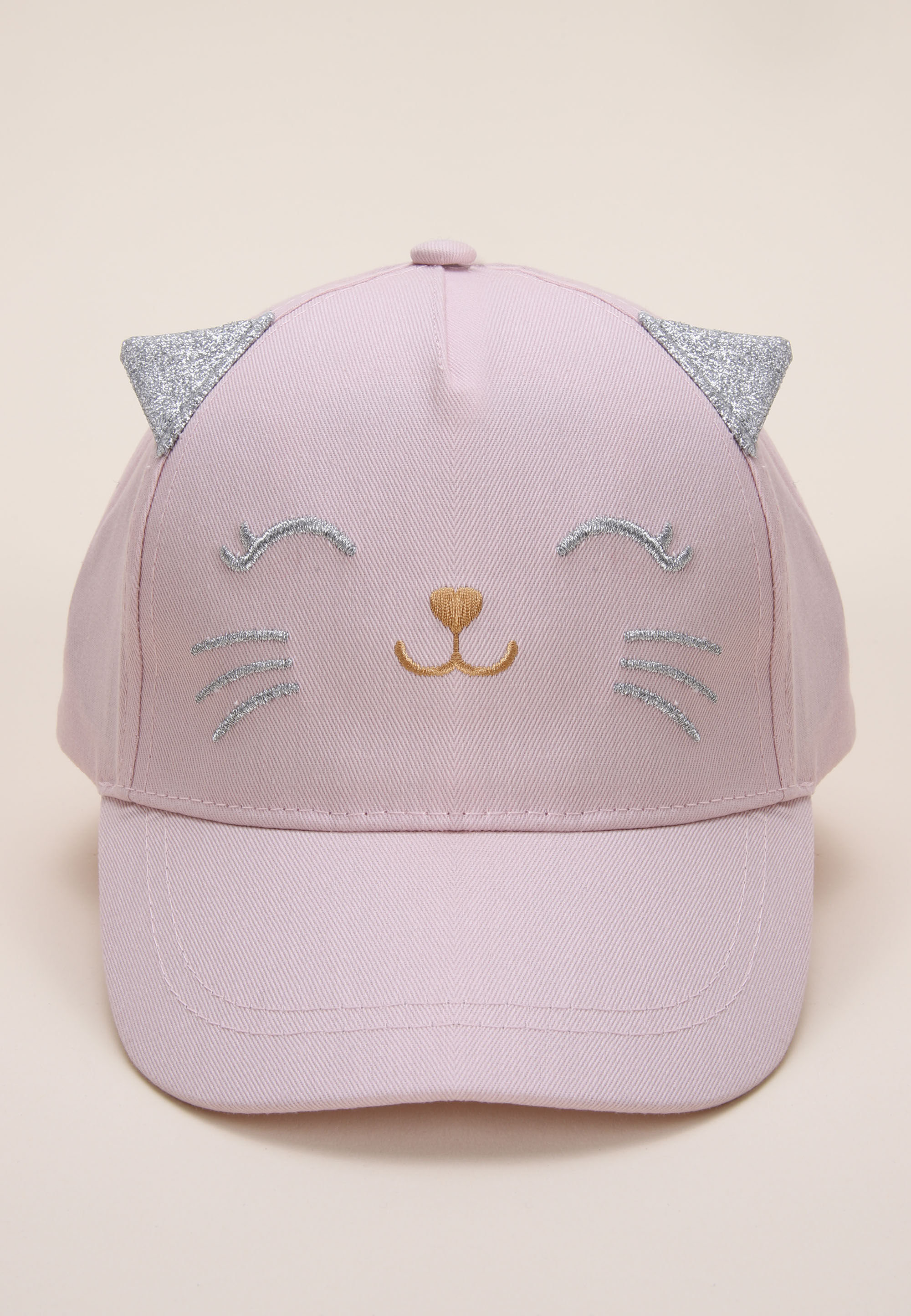 Younger Girls Pink Cat Glitter Baseball Hat