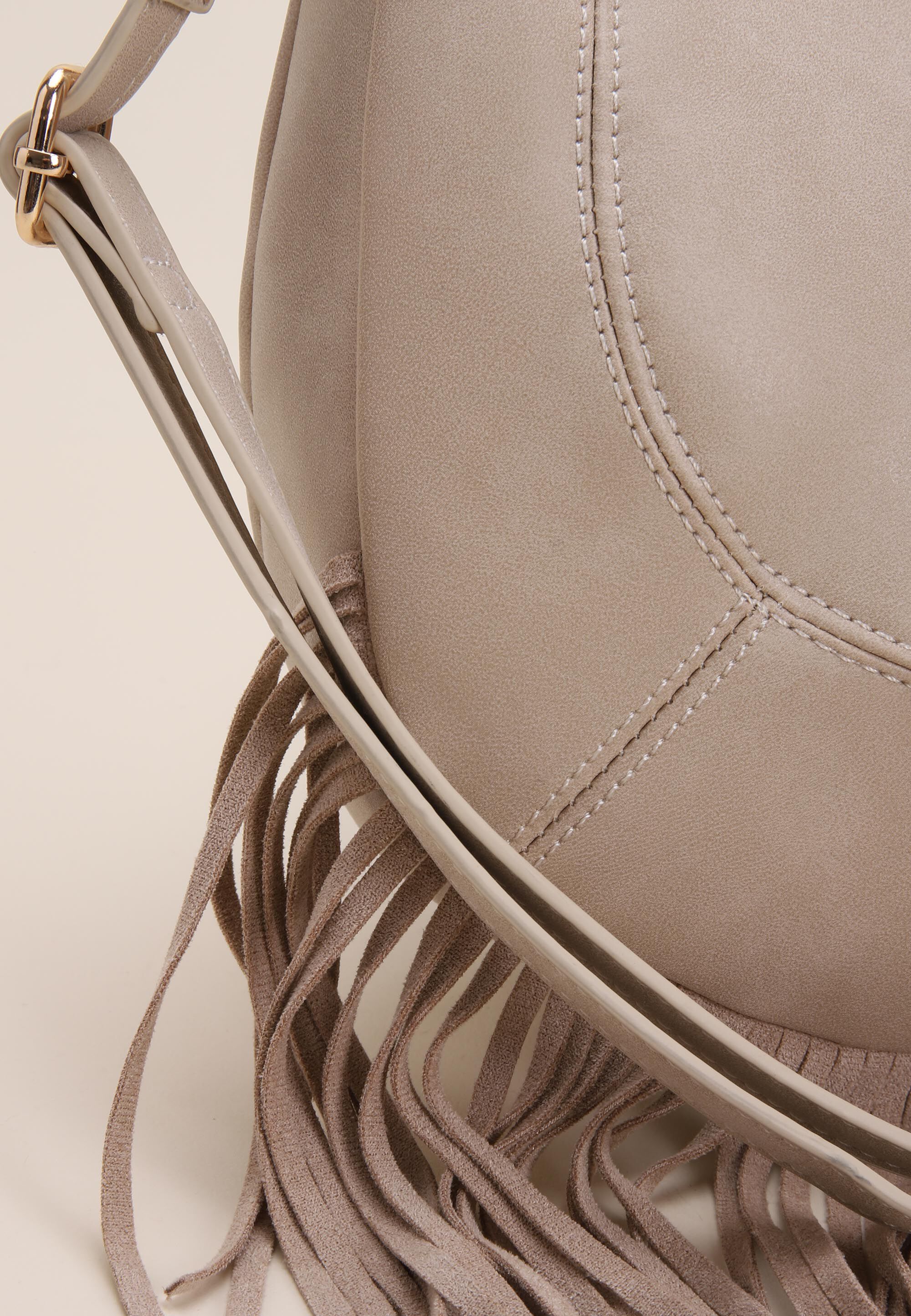 Womens Taupe Fringe Cross Body Bag
