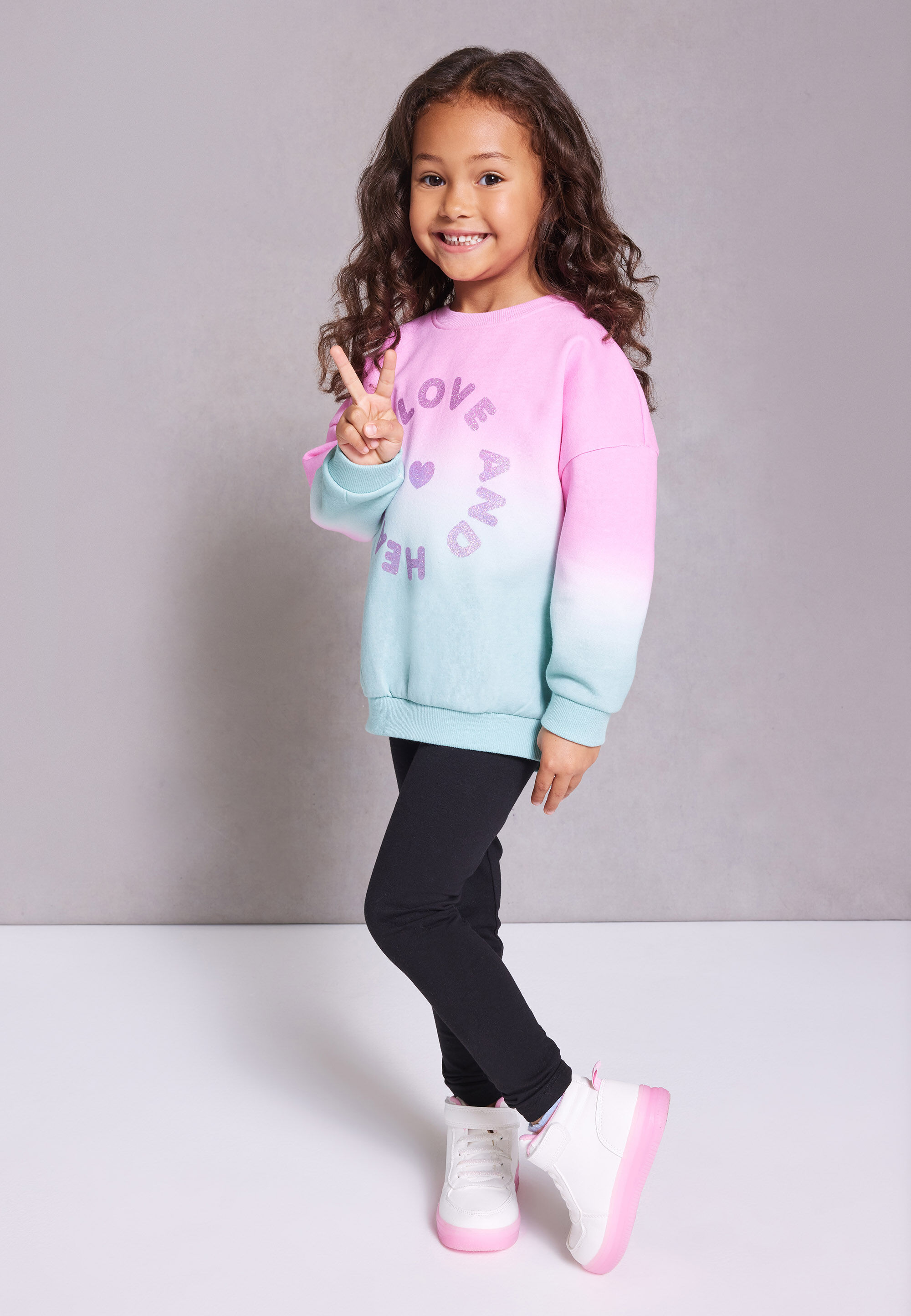 Younger Girls Pink & Green Dip-Dye Sweatshirt
