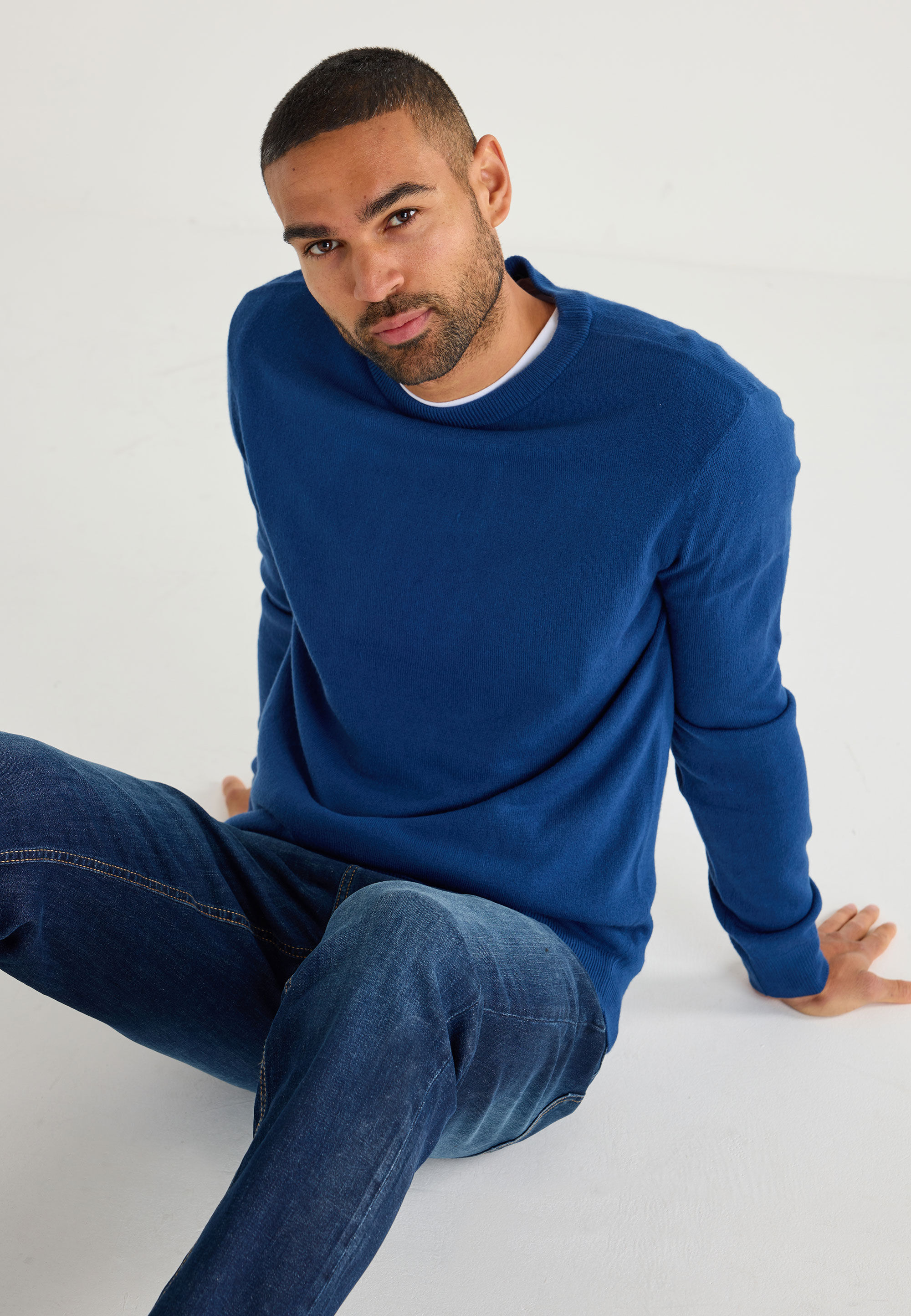 Mens Indigo Soft Touch Knitted Jumper