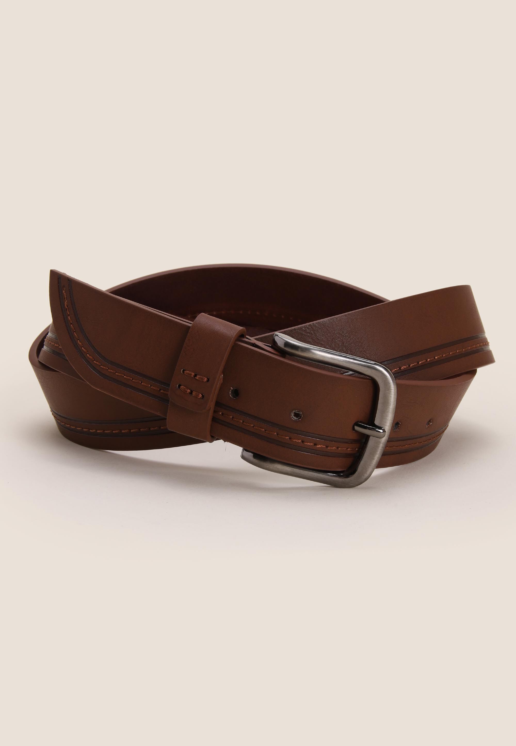Mens Brown Stitch Leather Lined Belt