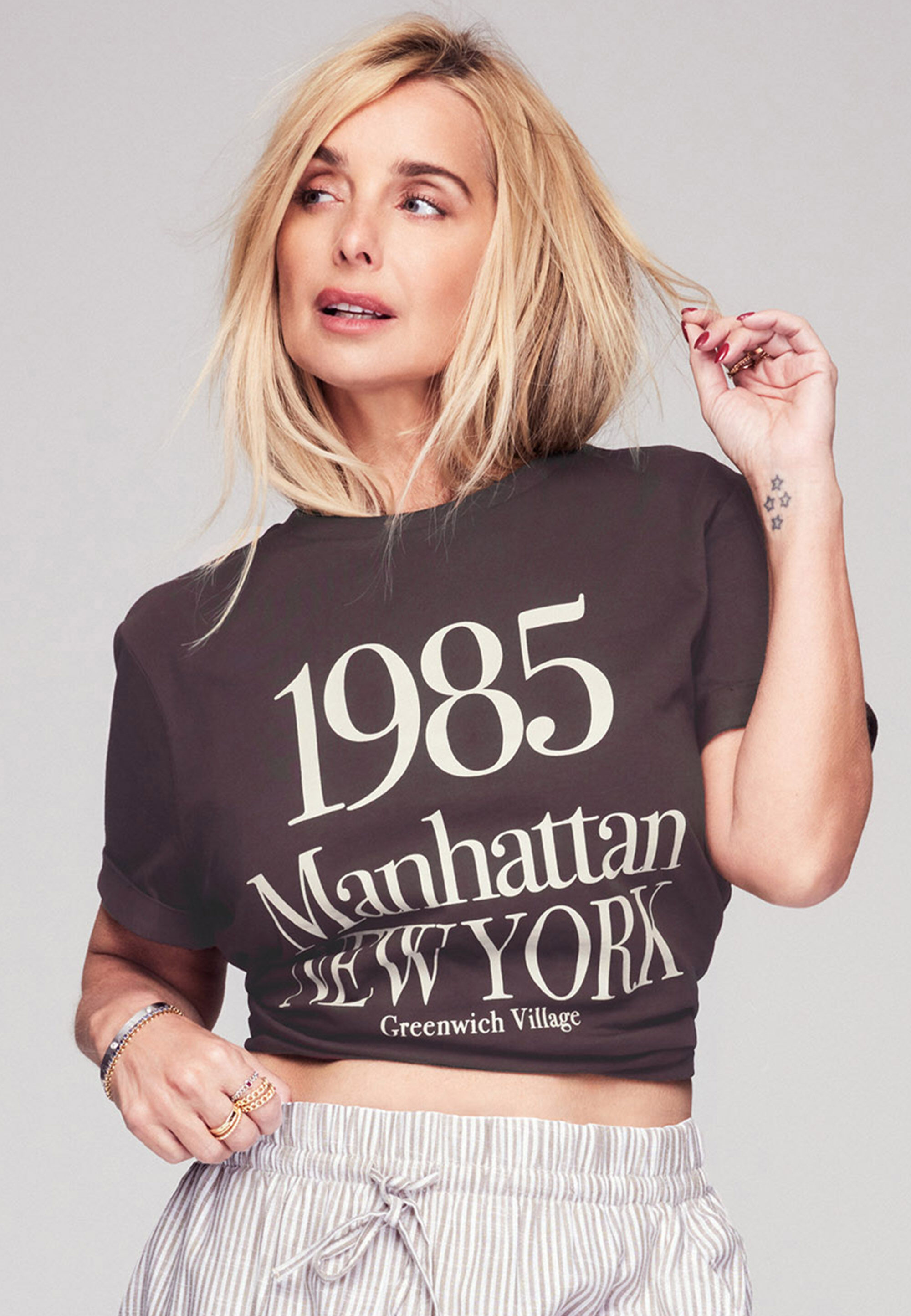 Womens Brown Manhattan 1985 Graphic Roll Sleeve T-shirt