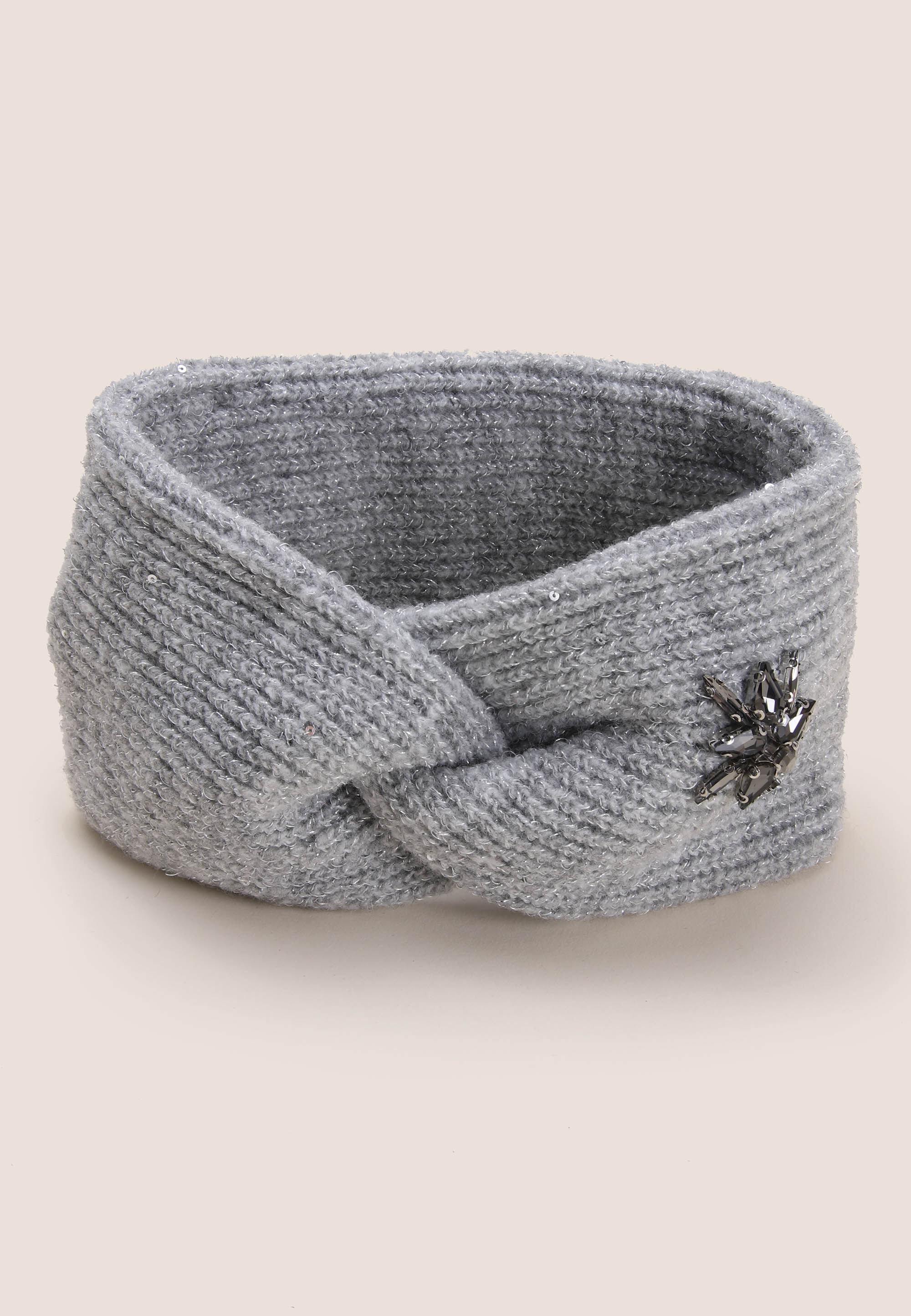 Womens Grey Embellished Knitted Headband