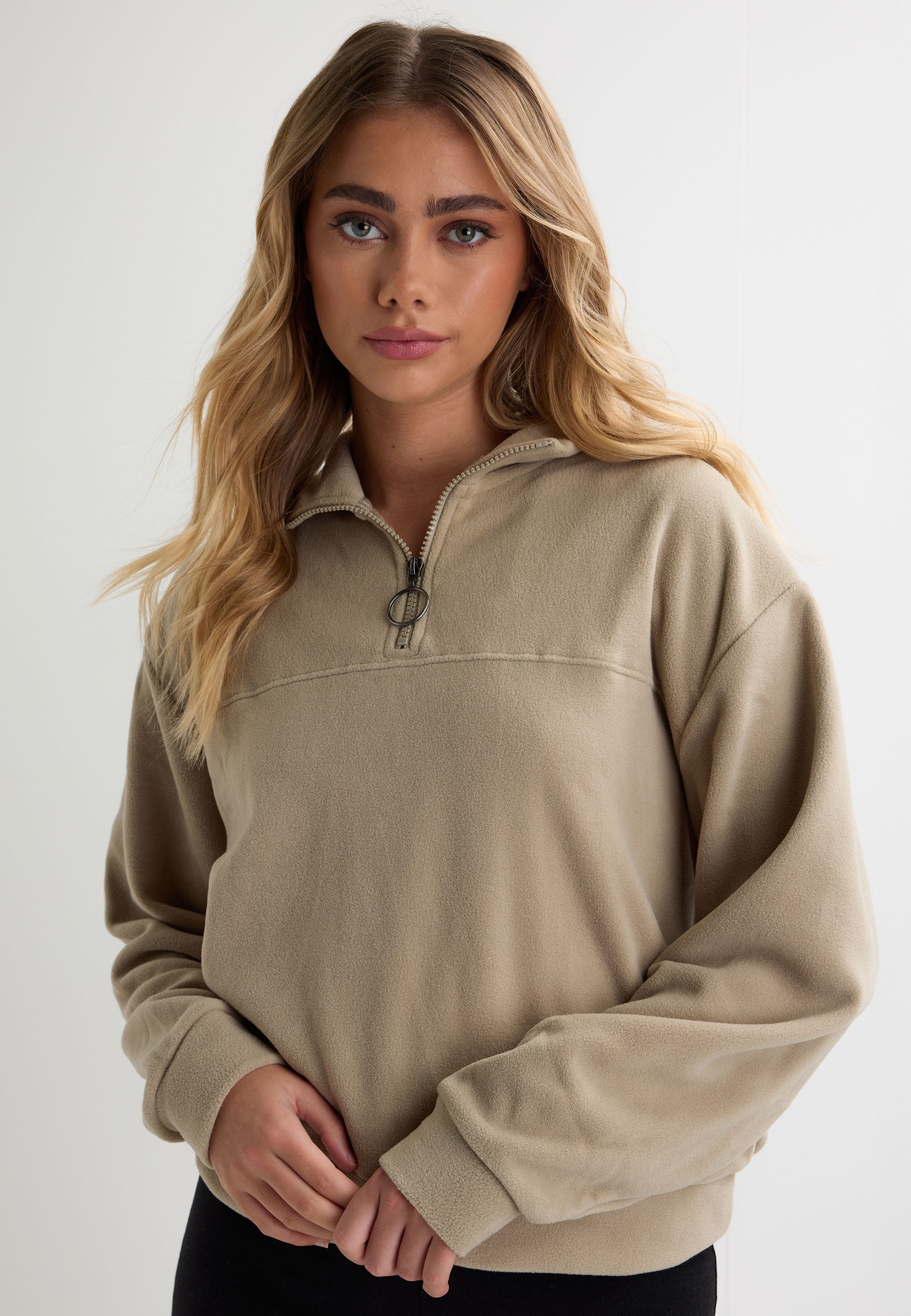 Womens Stone Half Zip Fleece Sweatshirt