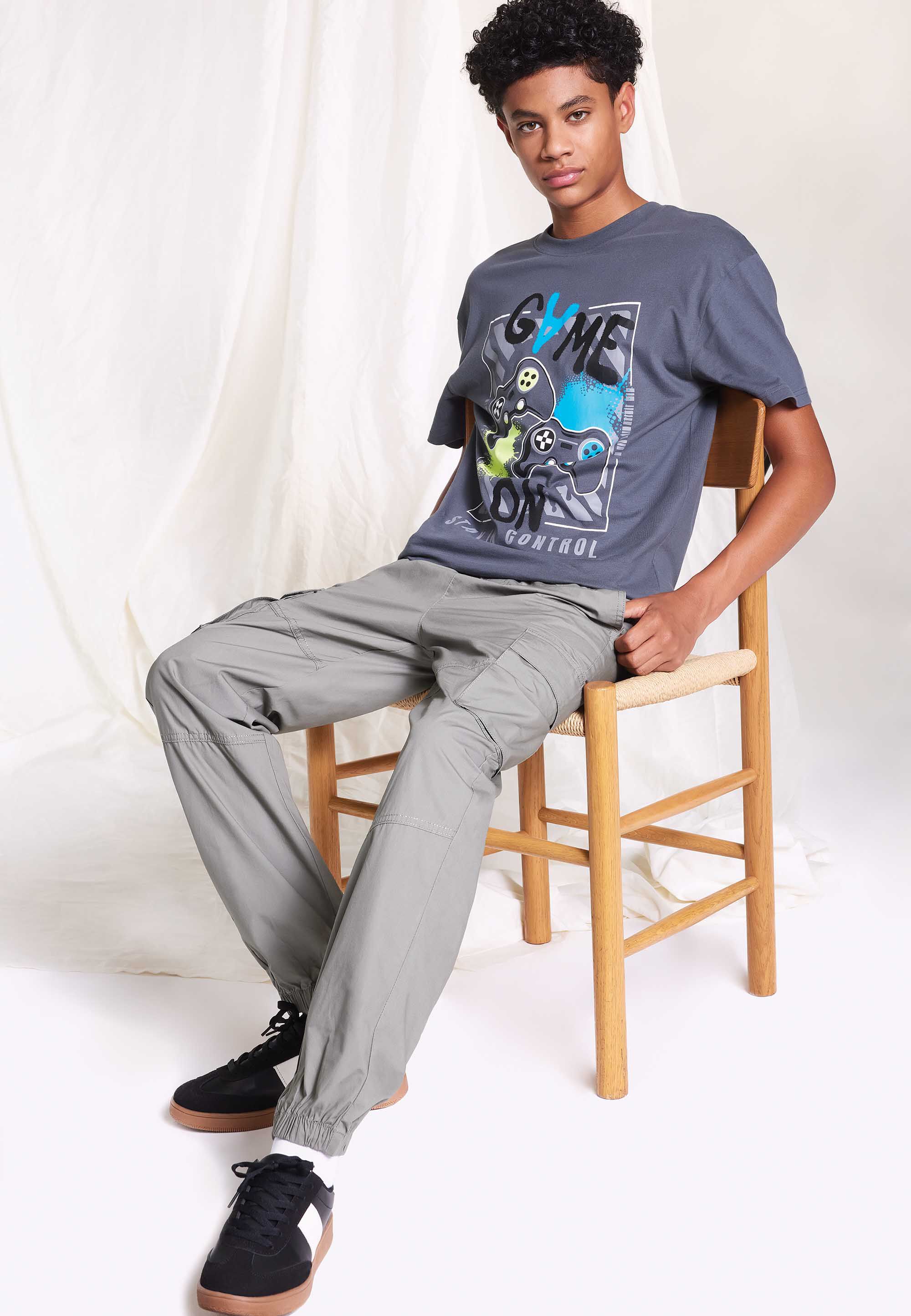 Older Boys Charcoal Gaming Print T-Shirt